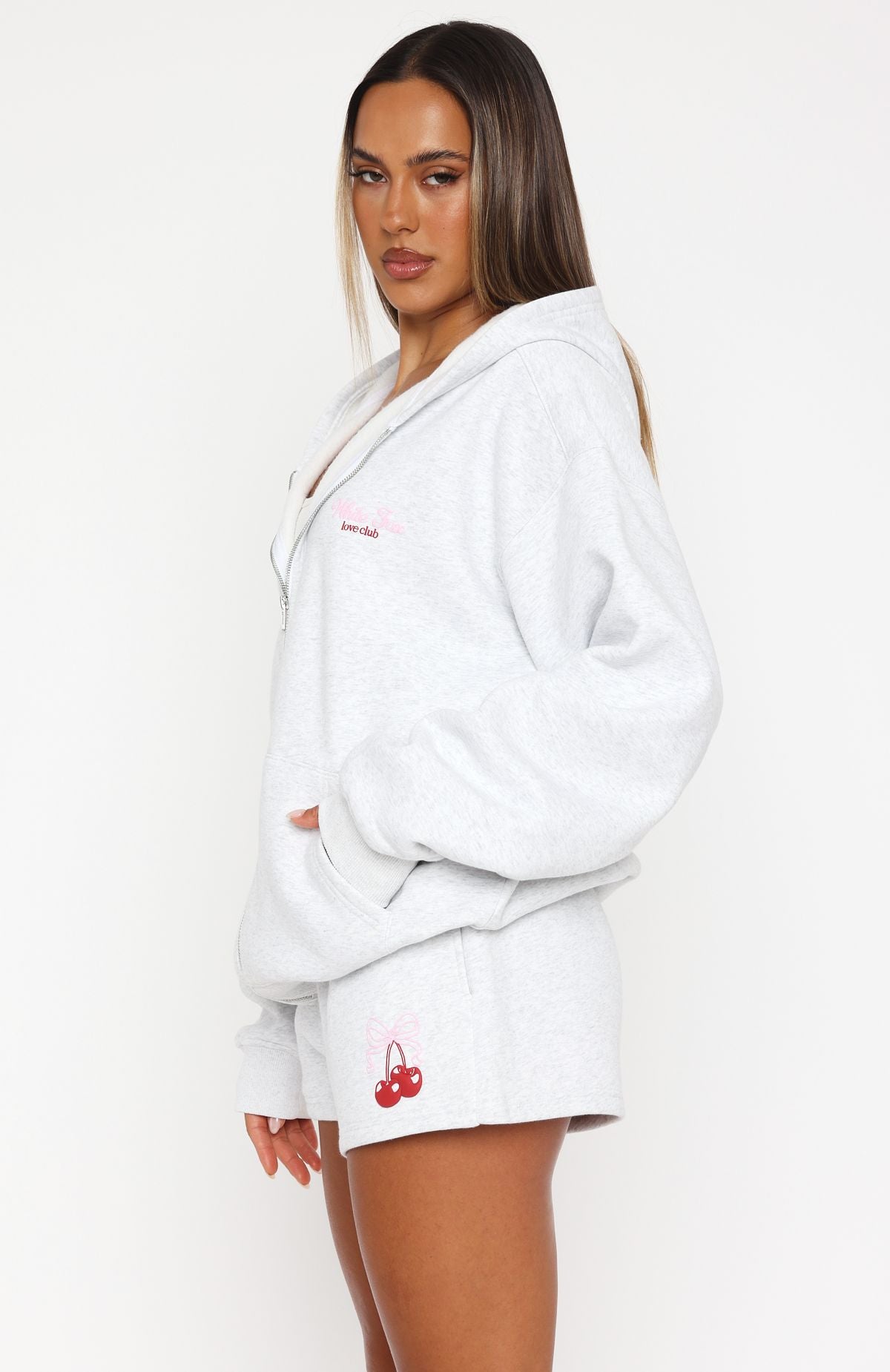 Fell So Hard Zip Front Hoodie Grey Marle | White Fox Boutique UK