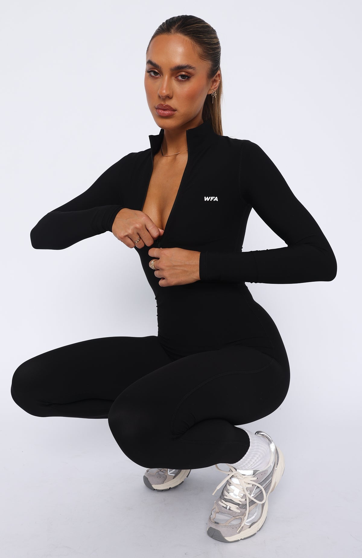 Exceed Long Sleeve Jumpsuit Black | White Fox Boutique UK