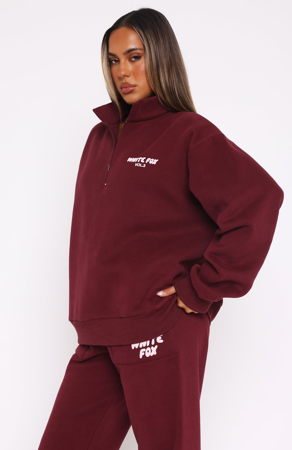 Offstage Zip Front Sweater Red Velvet | White Fox Boutique UK