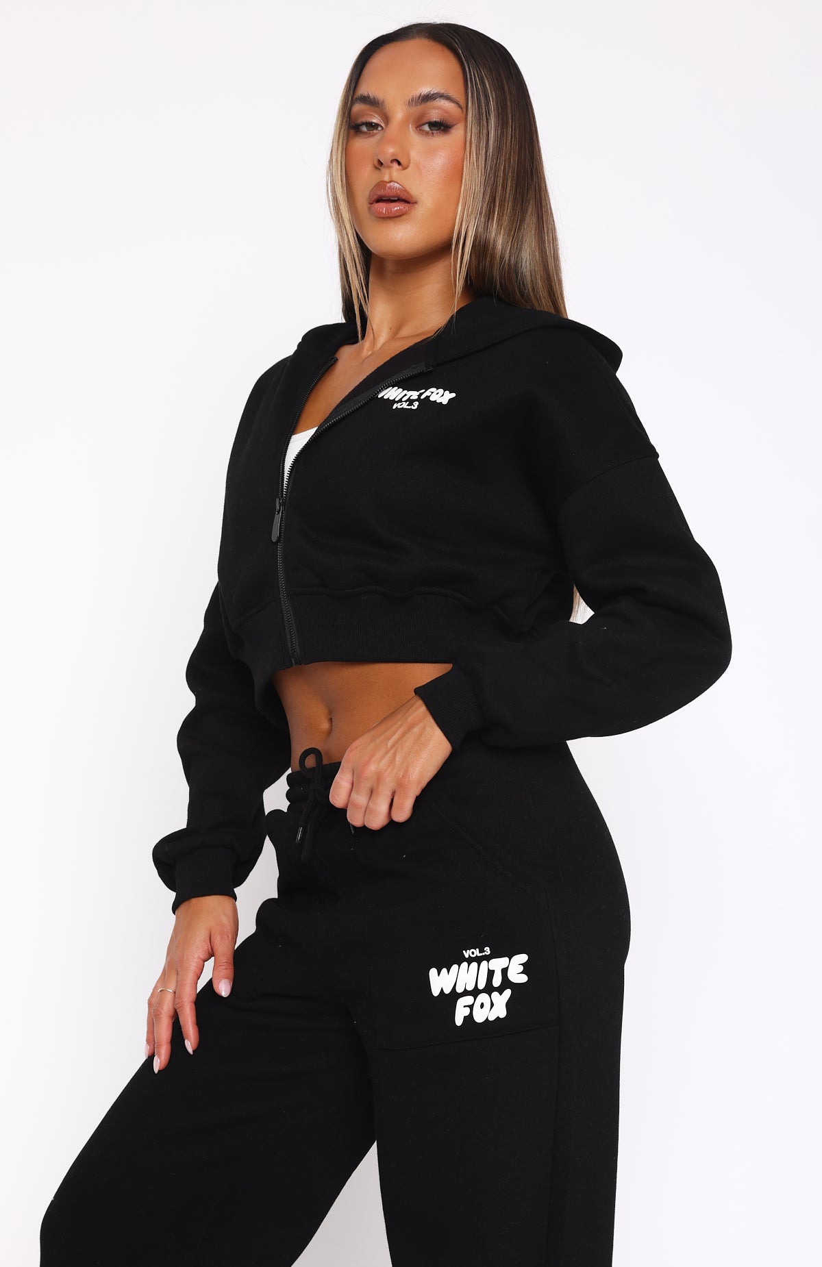 Sooo_rai1234  Offstage Cropped Zip Hoodie Monochrome | White Fox Boutique UK