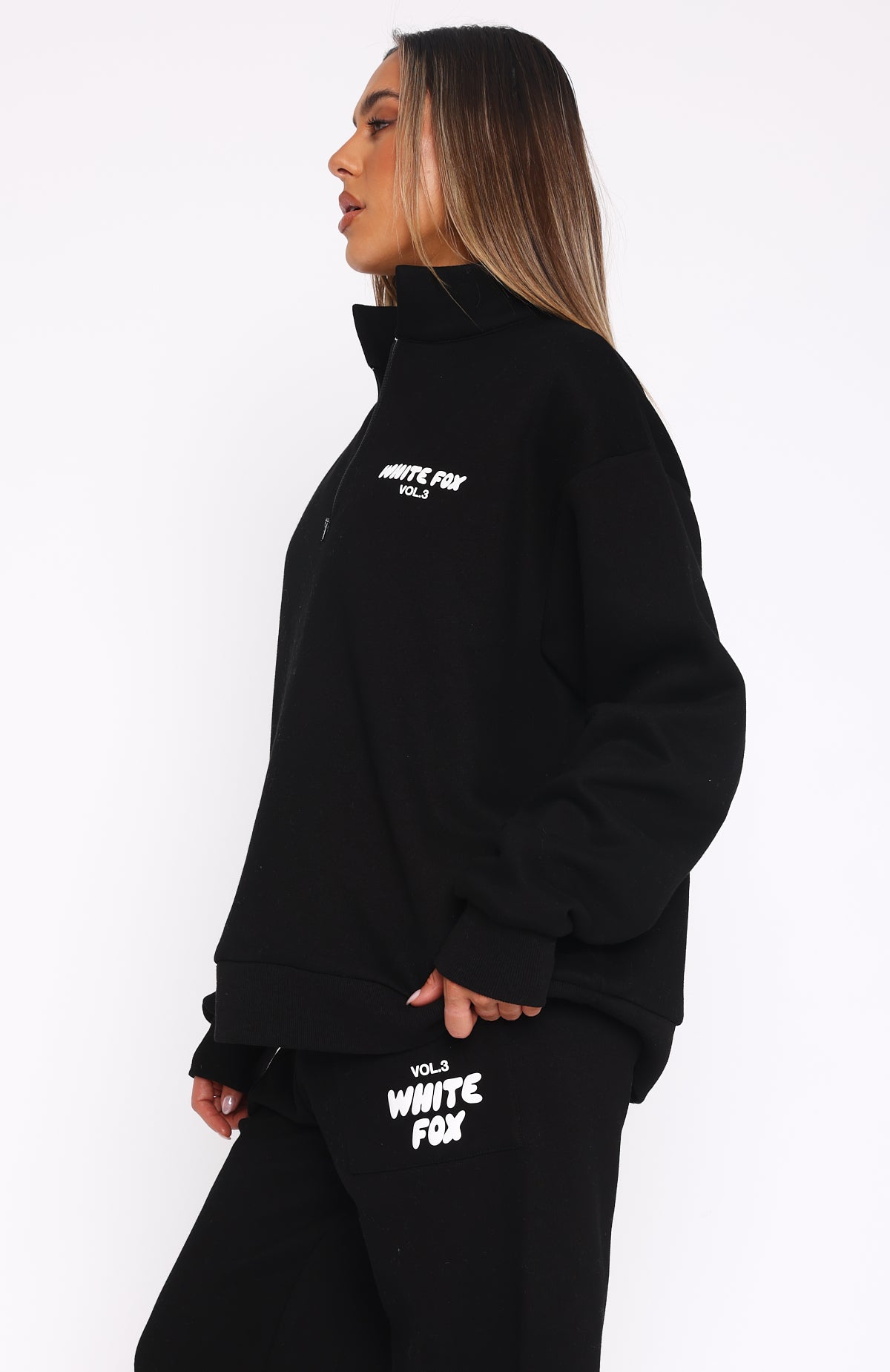 Offstage Zip Front Sweater Monochrome | White Fox Boutique UK