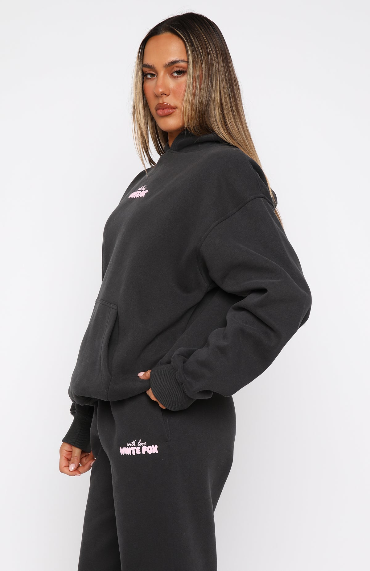 With Love In The Moment Oversized Hoodie Charcoal | White Fox