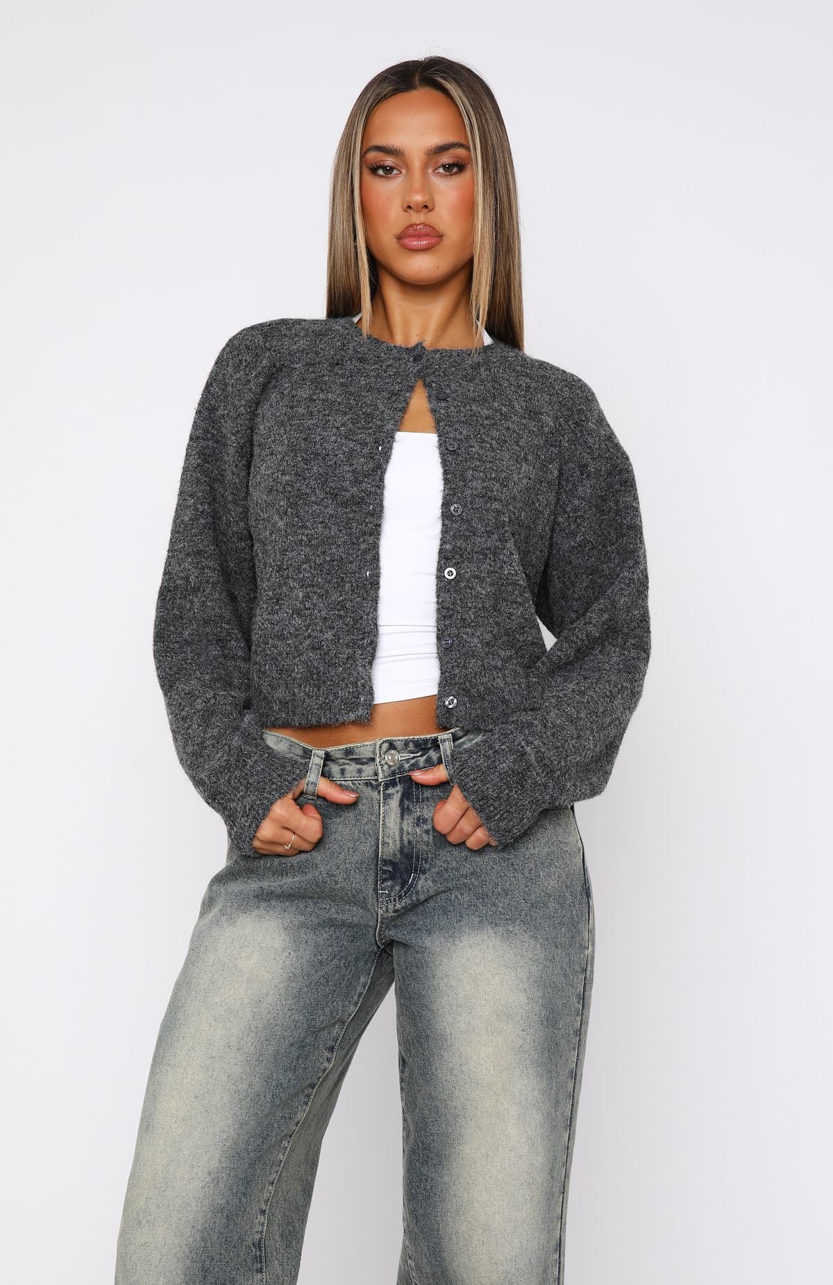 Warm Whispers Knit Cardigan Charcoal | White Fox Boutique UK