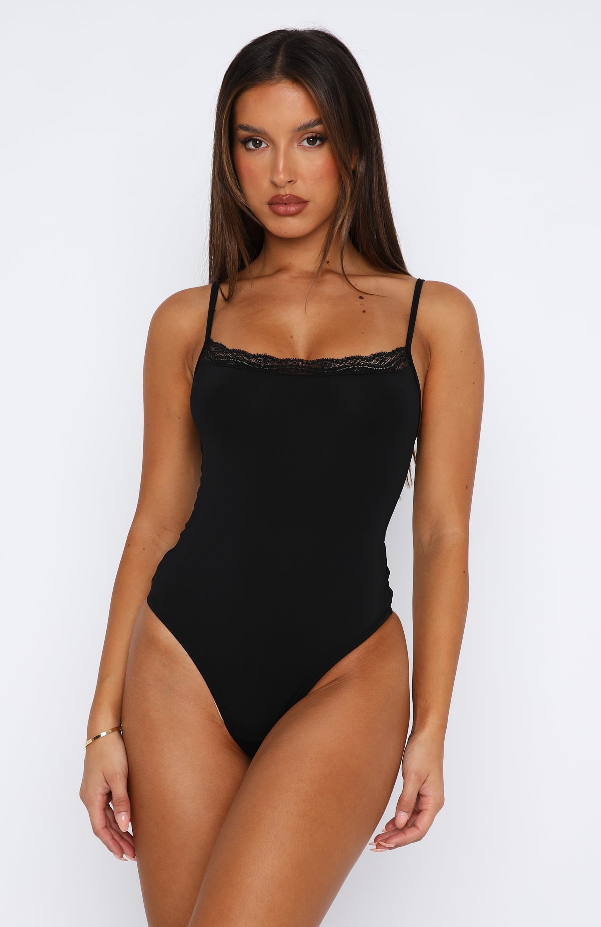 Clocked In Lace Trim Bodysuit Black | White Fox Boutique UK