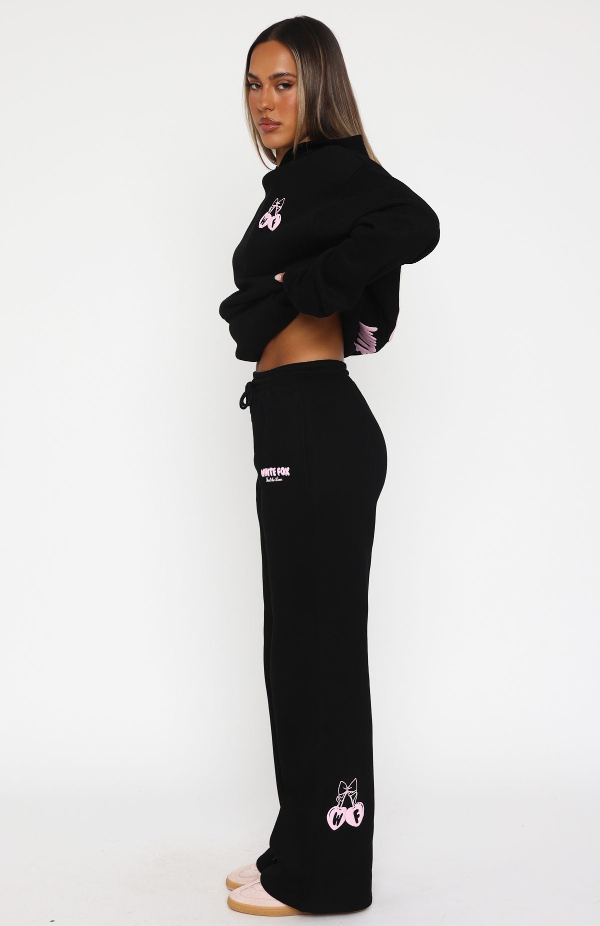 Feel The Love Wide Leg Sweatpants Black | White Fox Boutique UK