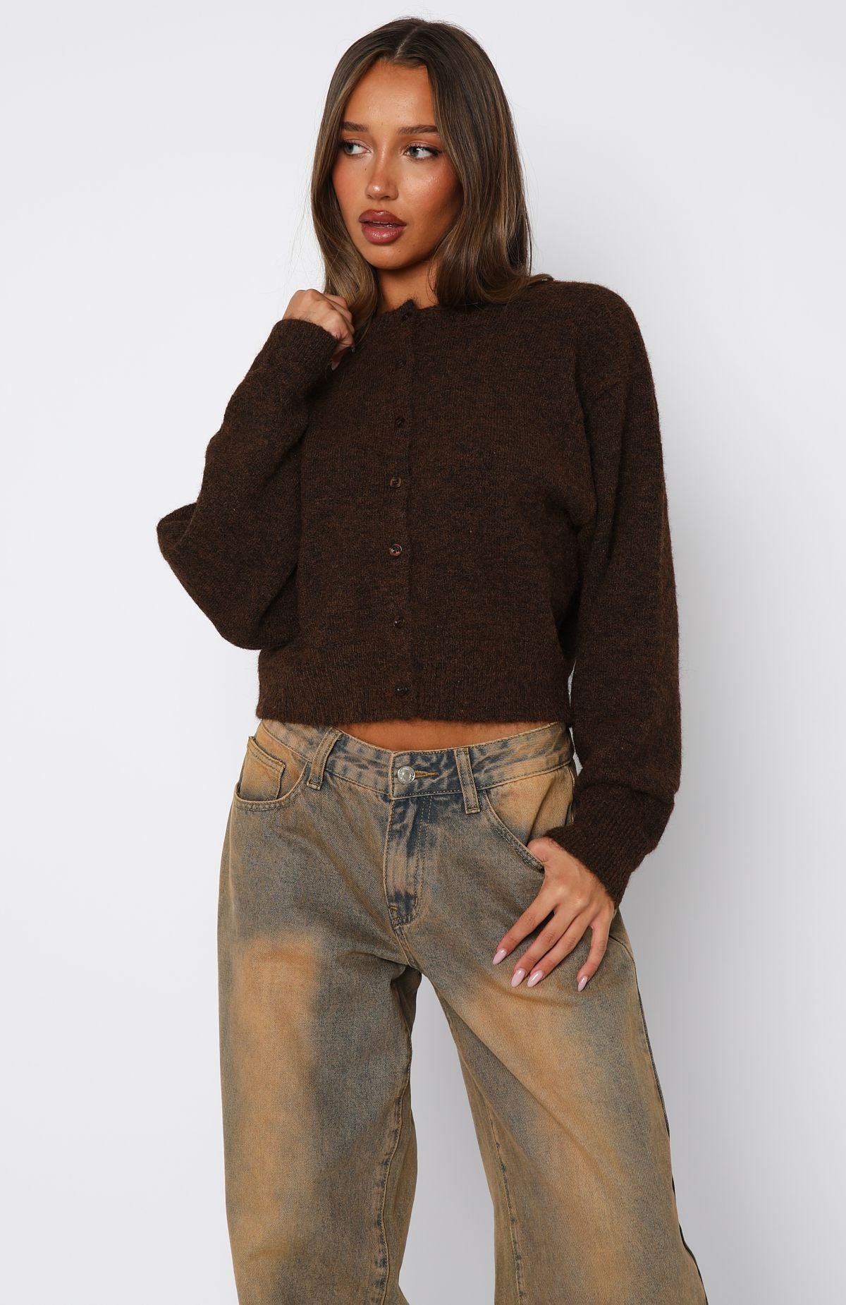 Warm Whispers Knit Cardigan Chocolate | White Fox Boutique UK