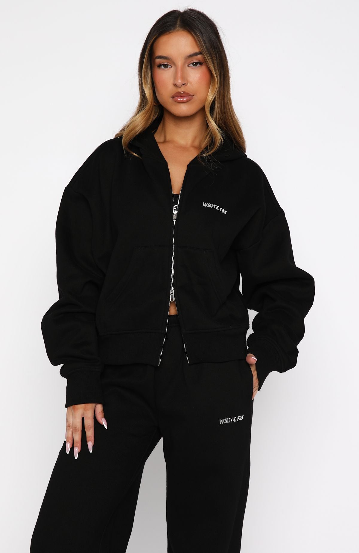 Test Drive Boxy Zip Front Hoodie Black | White Fox Boutique UK
