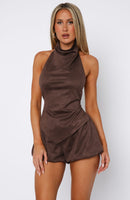 Still Love Me Faux Suede  Halter Top Dark Chocolate