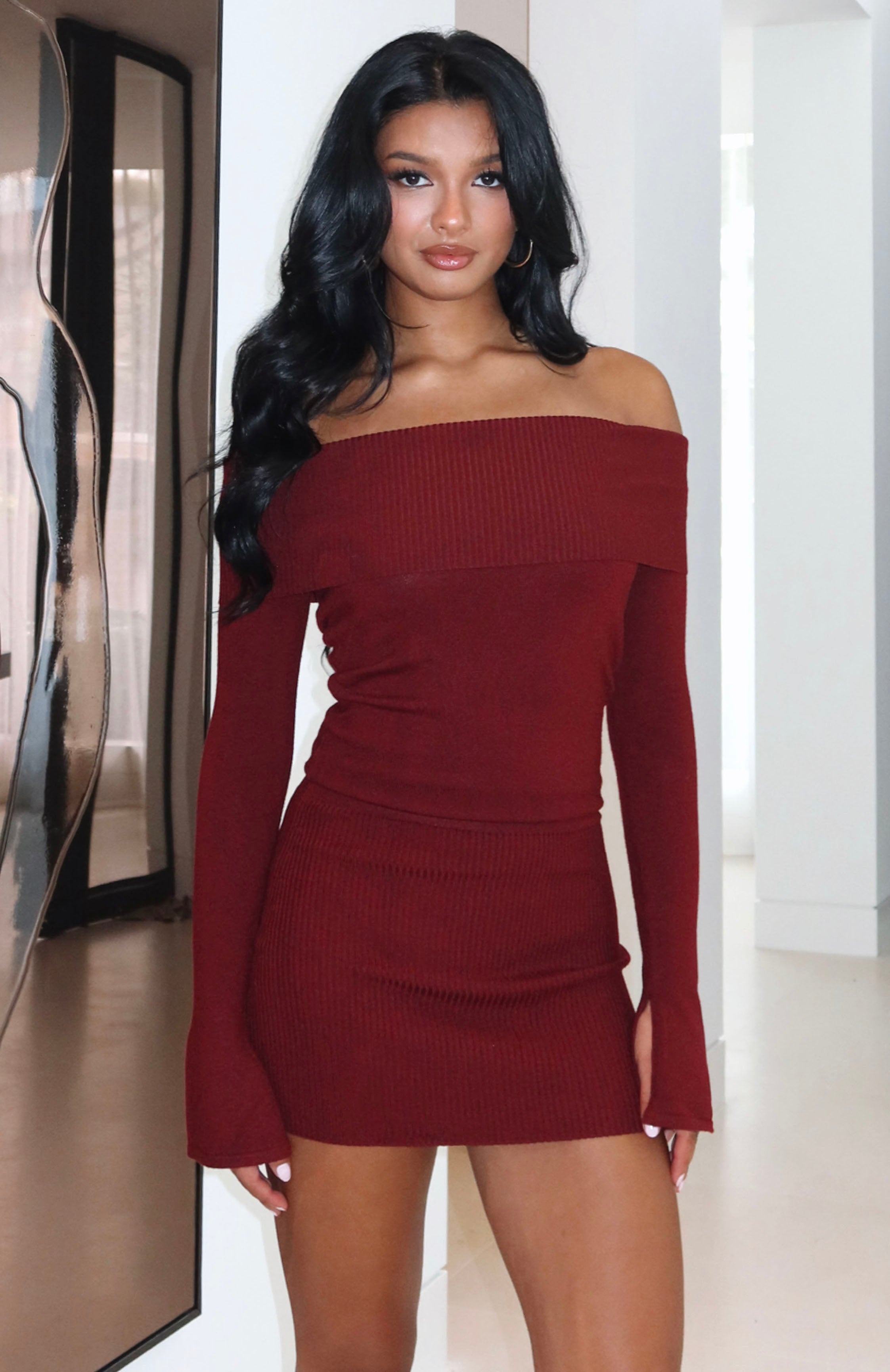 Parental Guidance Knit Mini Dress Burgundy | White Fox Boutique UK