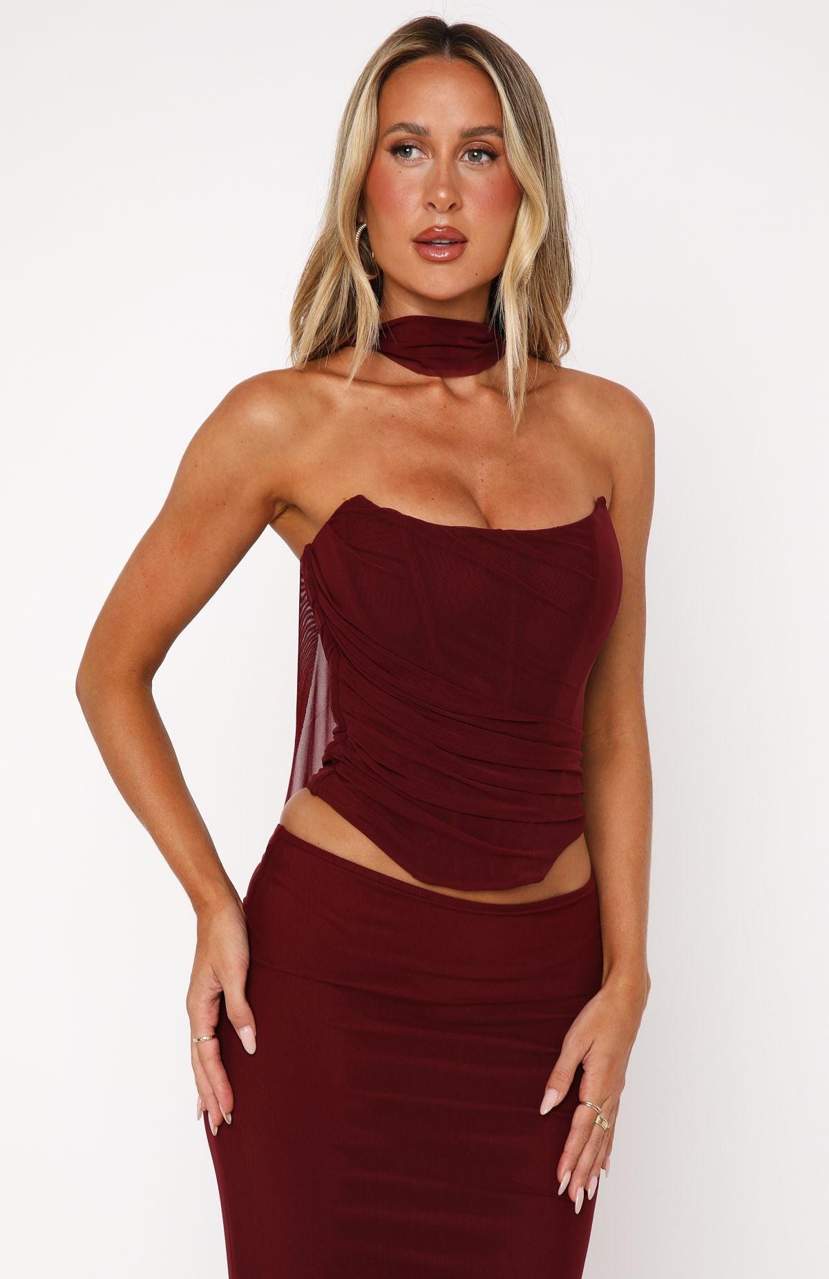Lovers Lane Strapless Bustier Burgundy | White Fox Boutique UK