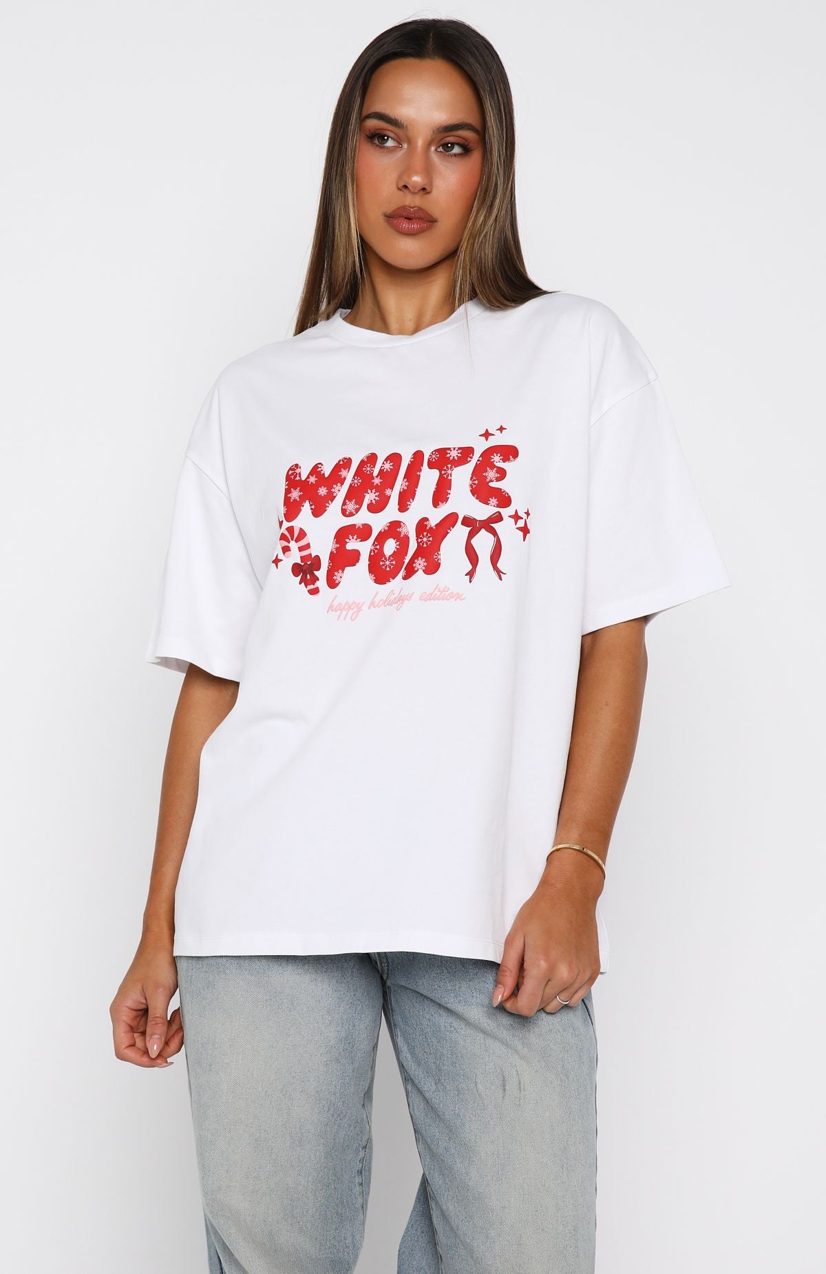 Christmas Feeling Oversized Tee White | White Fox Boutique UK