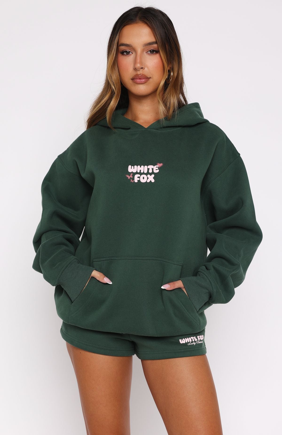 Lucky Thirteen Stephanie Oversized Hoodie Green | White Fox