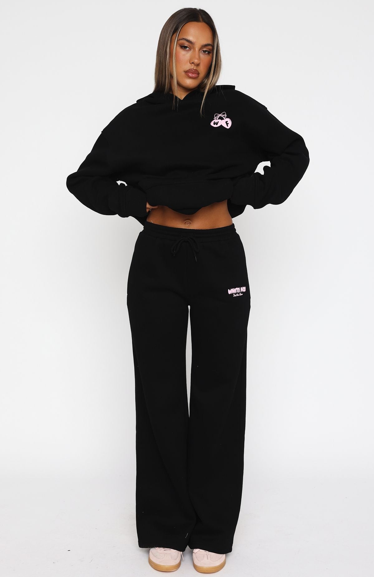 setinn スウェット wake farah ennoy everyone Feel The Love Wide Leg Sweatpants Black | White Fox Boutique UK