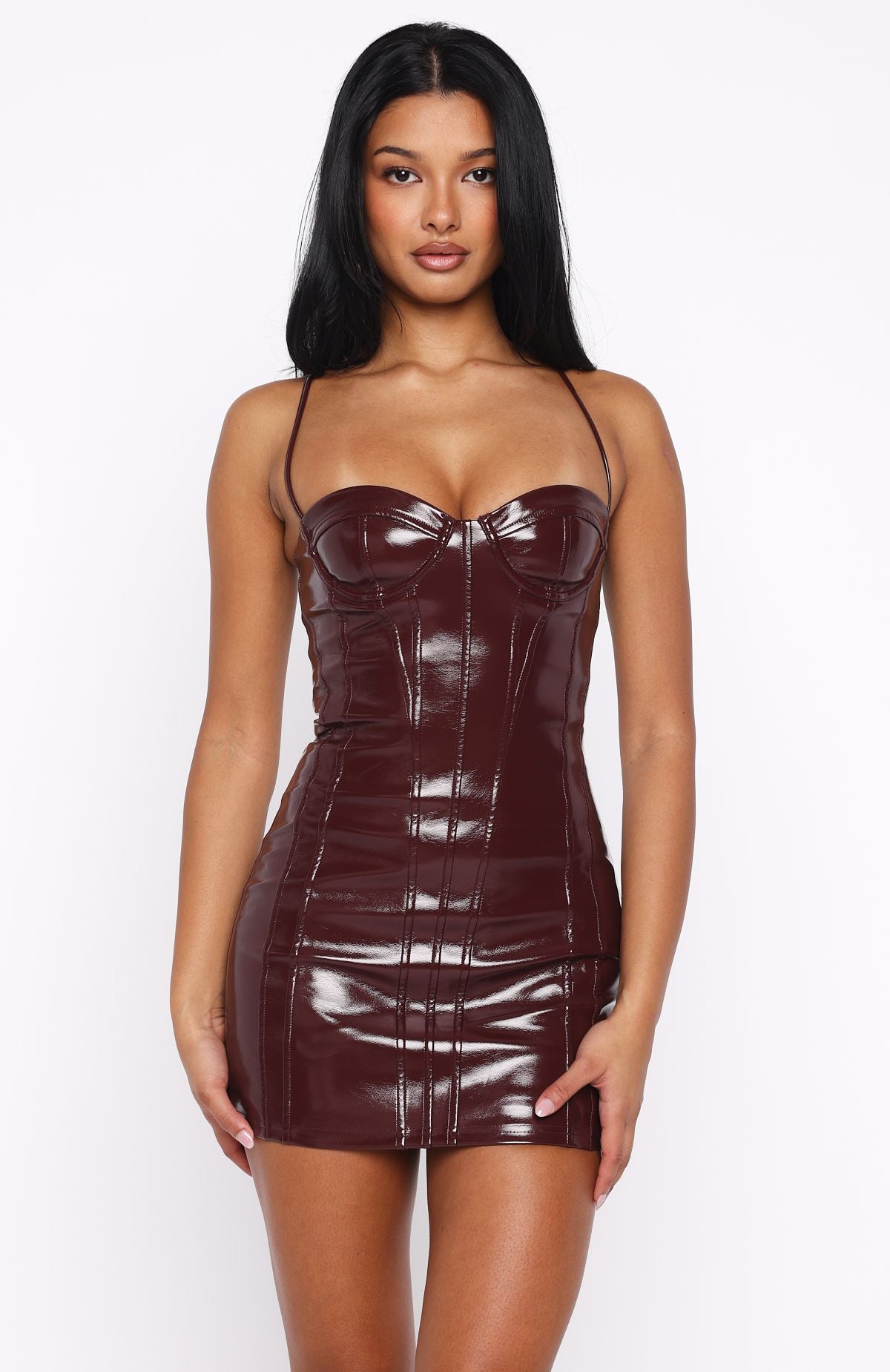 Front Row Freedom PU Mini Dress Dark Cherry | White Fox Boutique UK