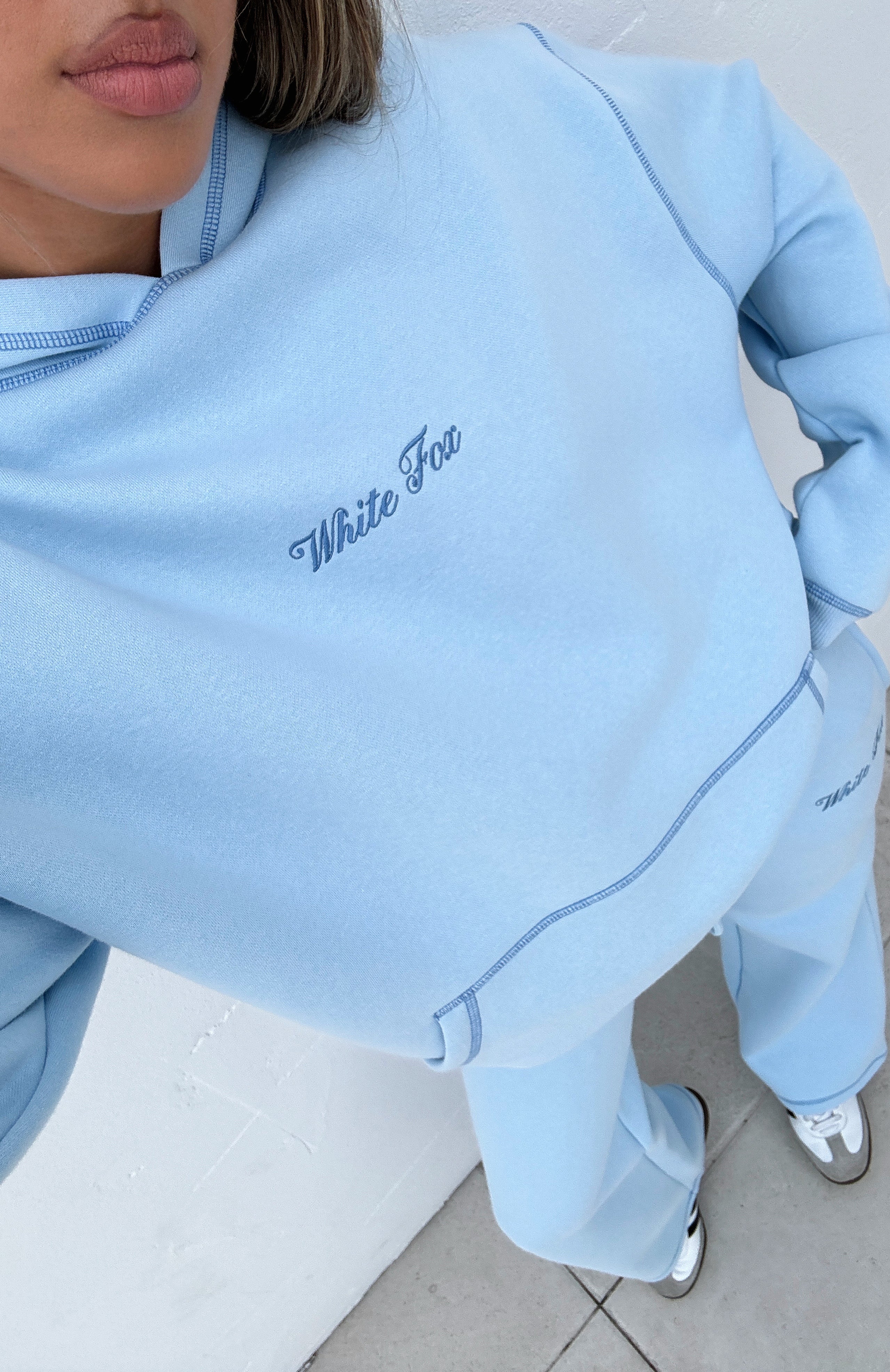 Instant Attraction Oversized Hoodie Baby Blue White Fox Boutique UK