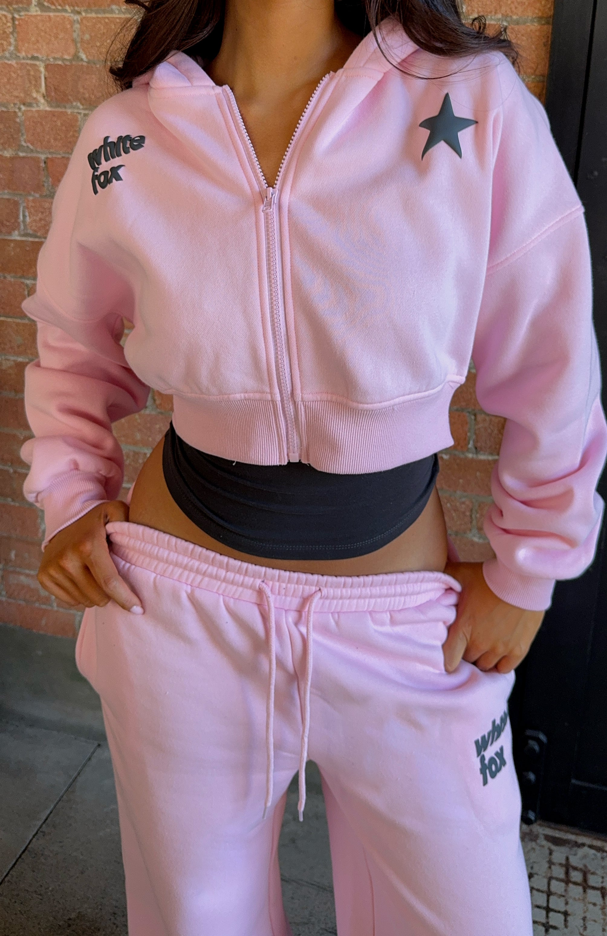From The Archives Charli Cropped Zip Front Hoodie Pink | White Fox