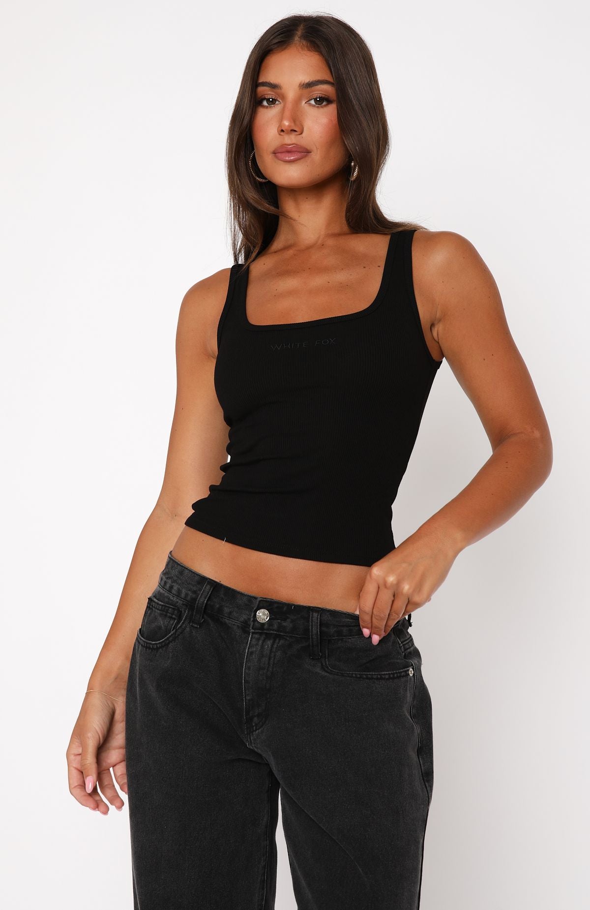 What An Experience Ribbed Tank Top Black | White Fox Boutique UK