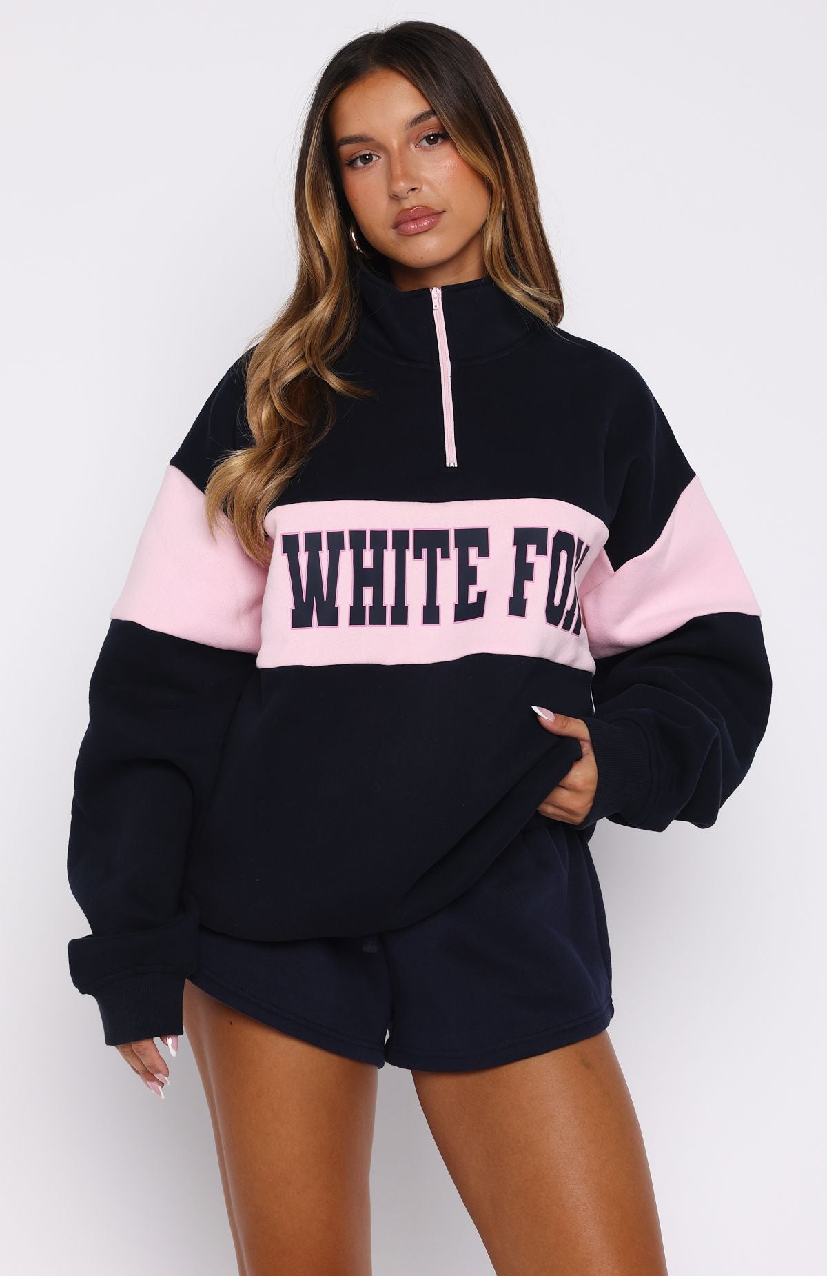 Show Yourself Zip Front Sweater Navy | White Fox Boutique UK