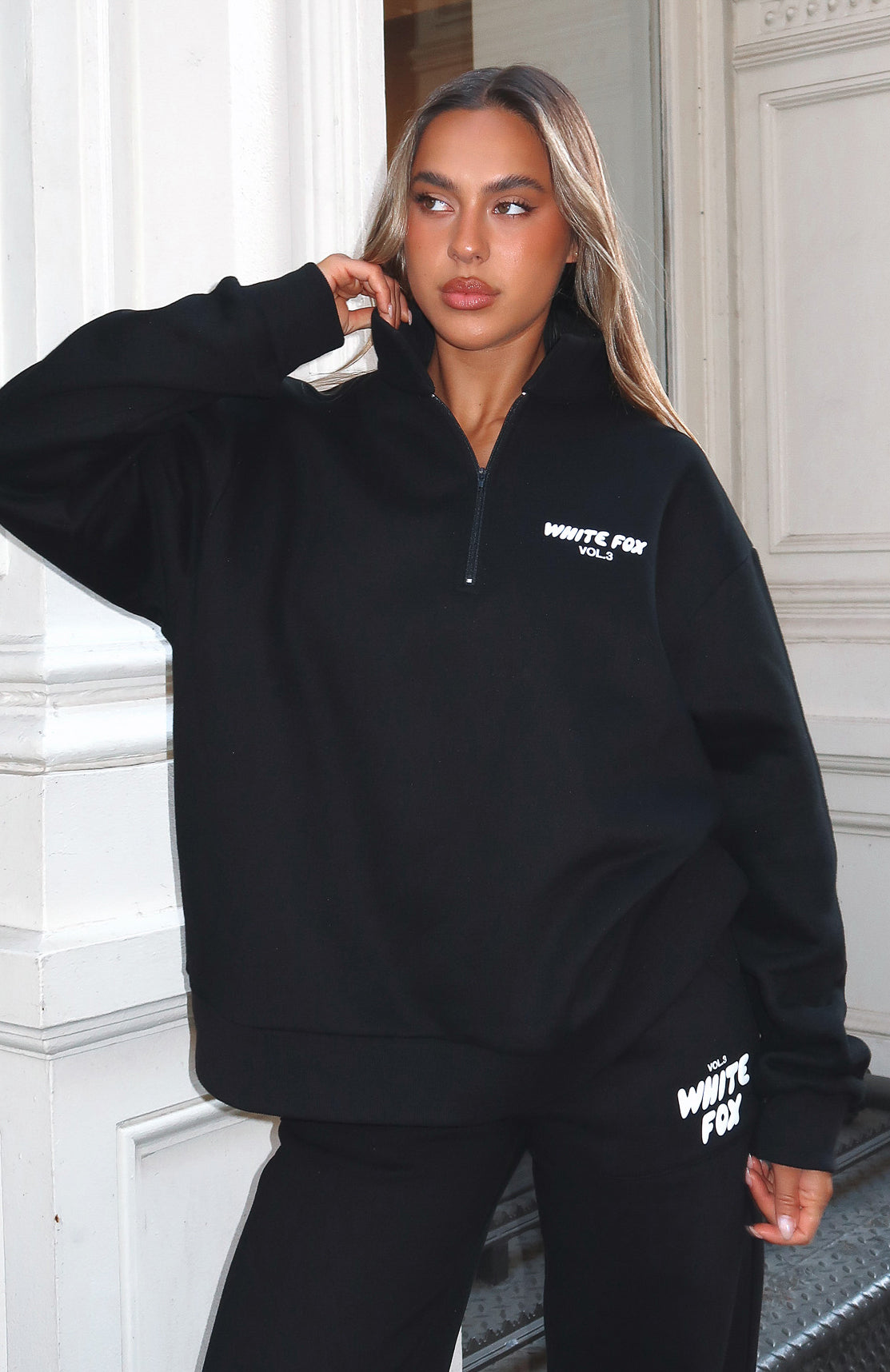 Offstage Zip Front Sweater Monochrome | White Fox Boutique UK