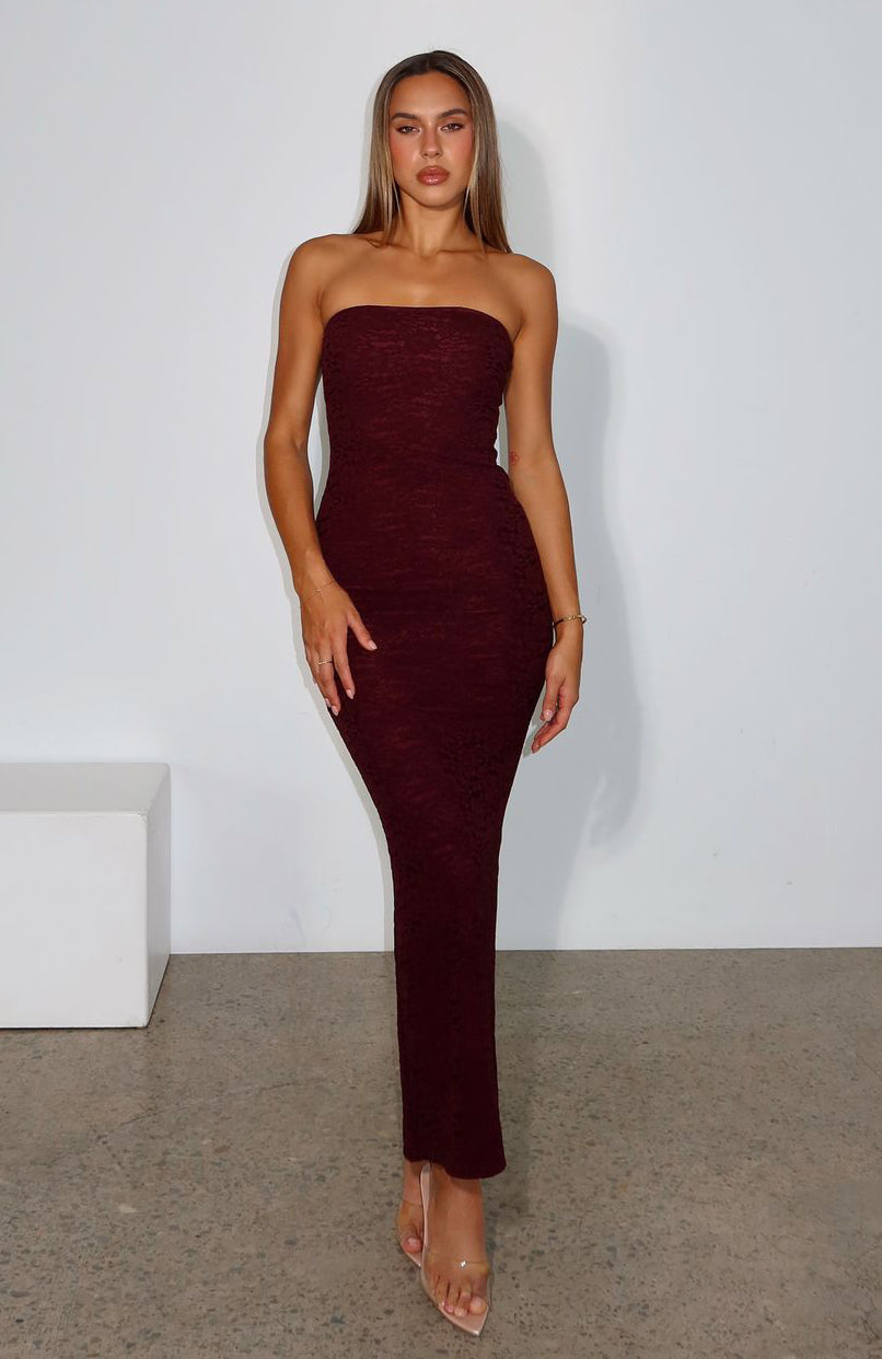 burgundy strapless midi dress Purple Bandeau Felicity Midi Dress