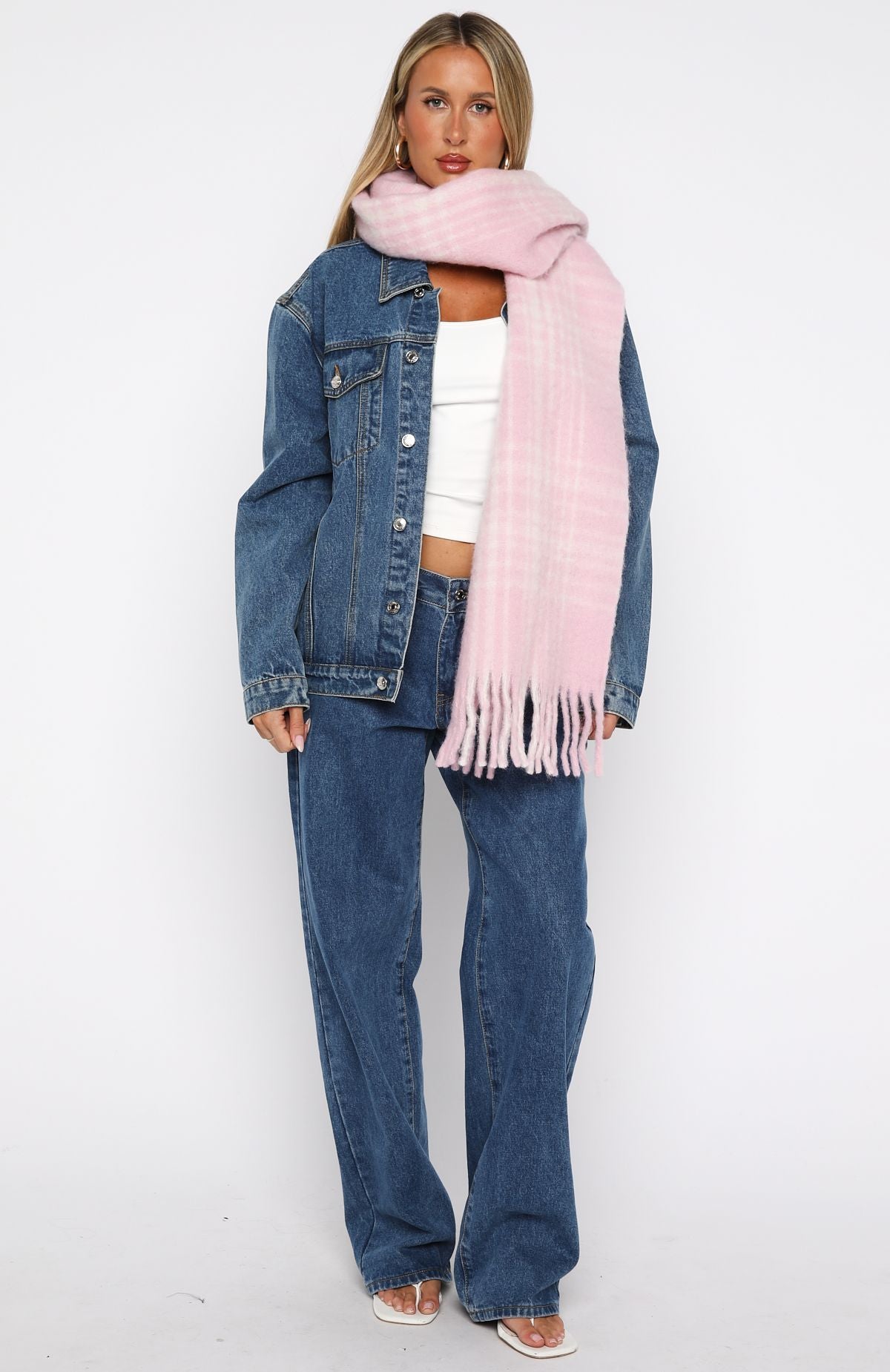 Joss Scarf Pink Plaid | White Fox Boutique UK