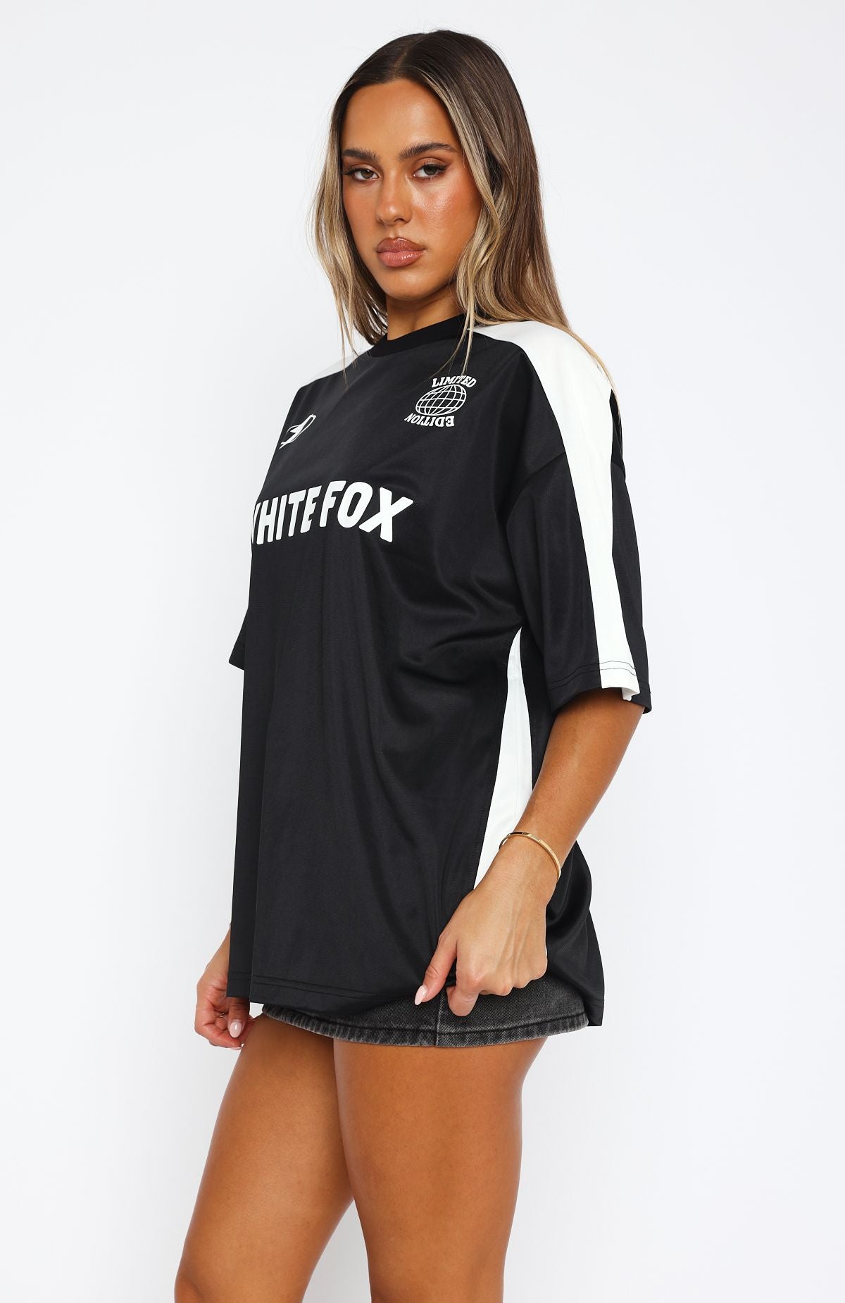 Checking Up On You Oversized Jersey Black | White Fox Boutique UK