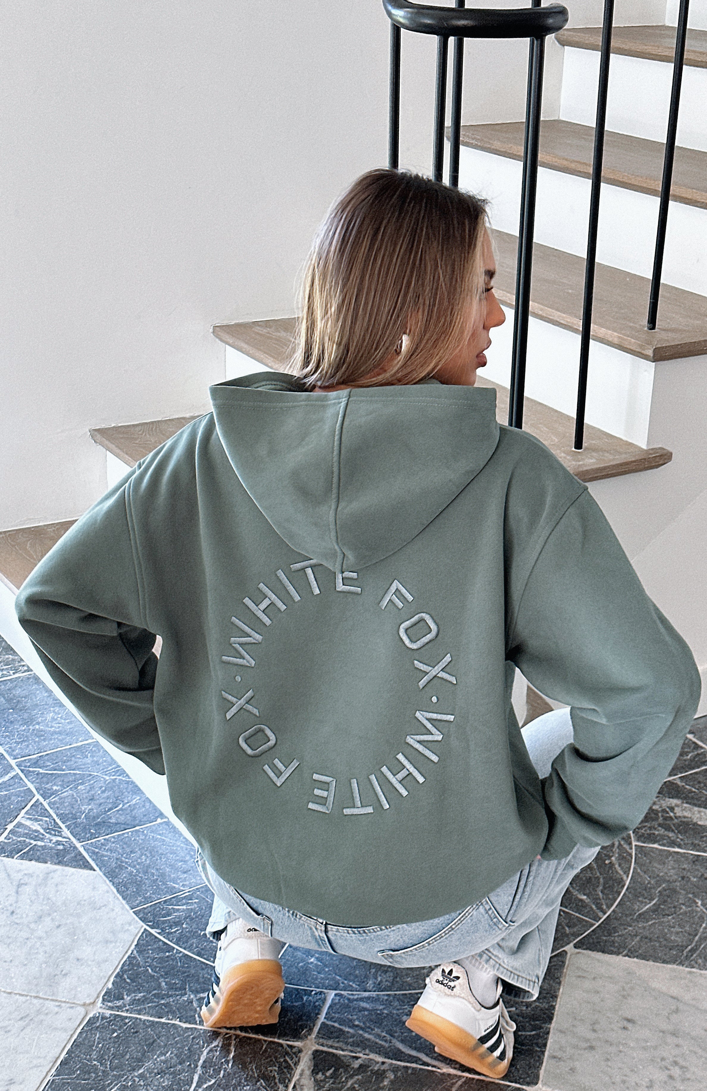 Stay Lifted Oversized Hoodie Dark Green White Fox Boutique UK