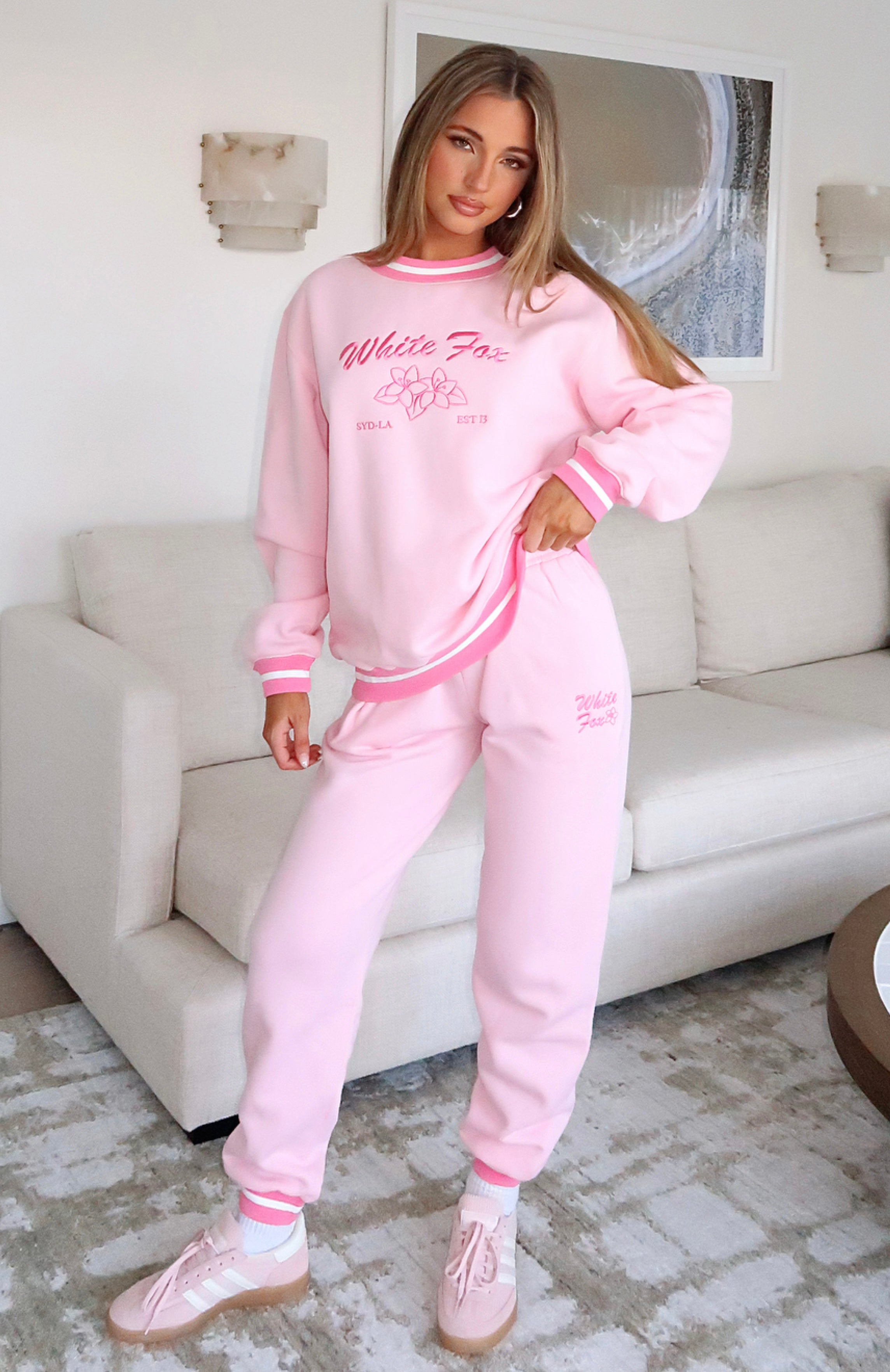 Pink sweater and sweatpants top