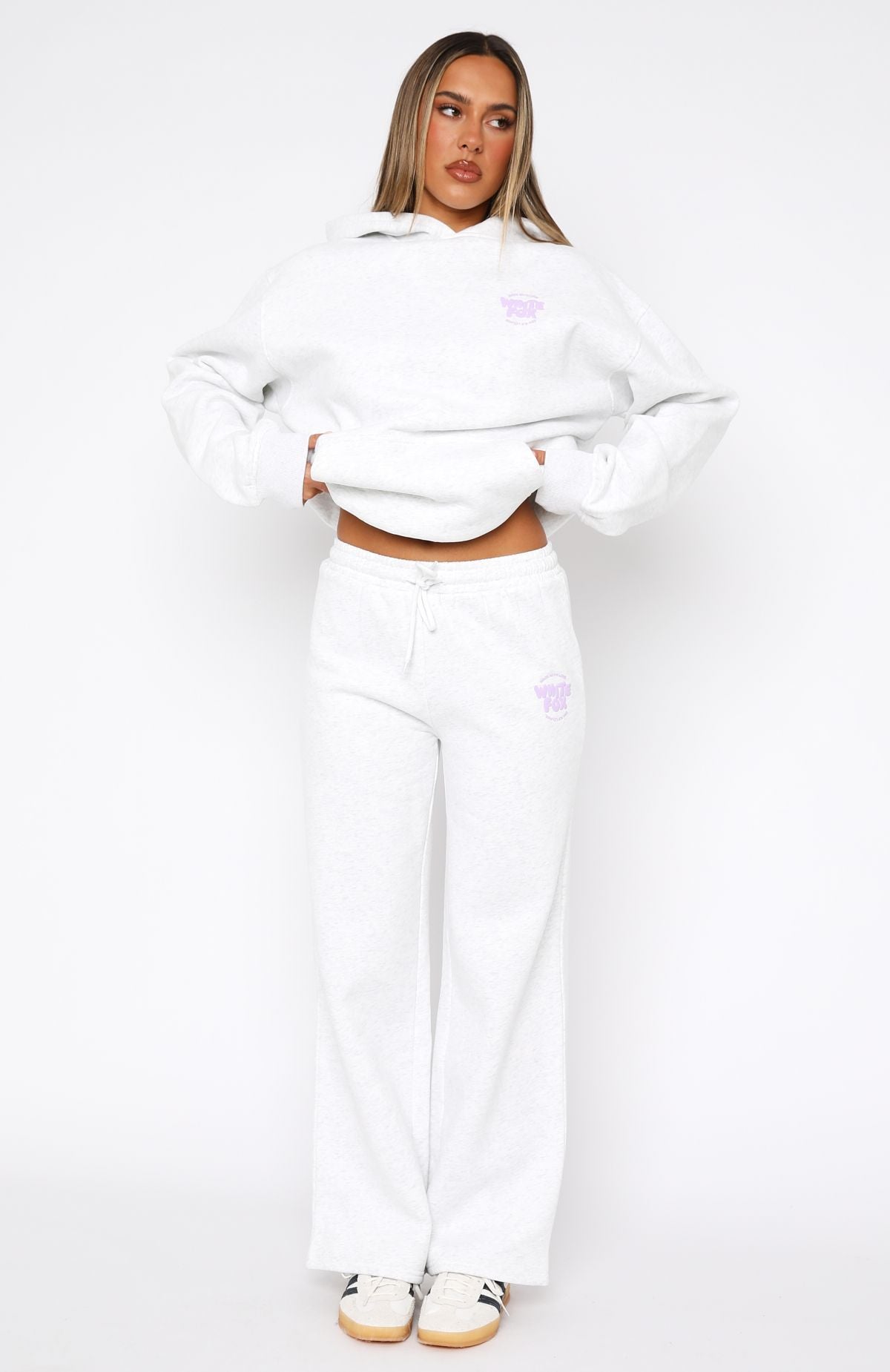 With Love For You Wide Leg Sweatpants Grey Marle | White Fox