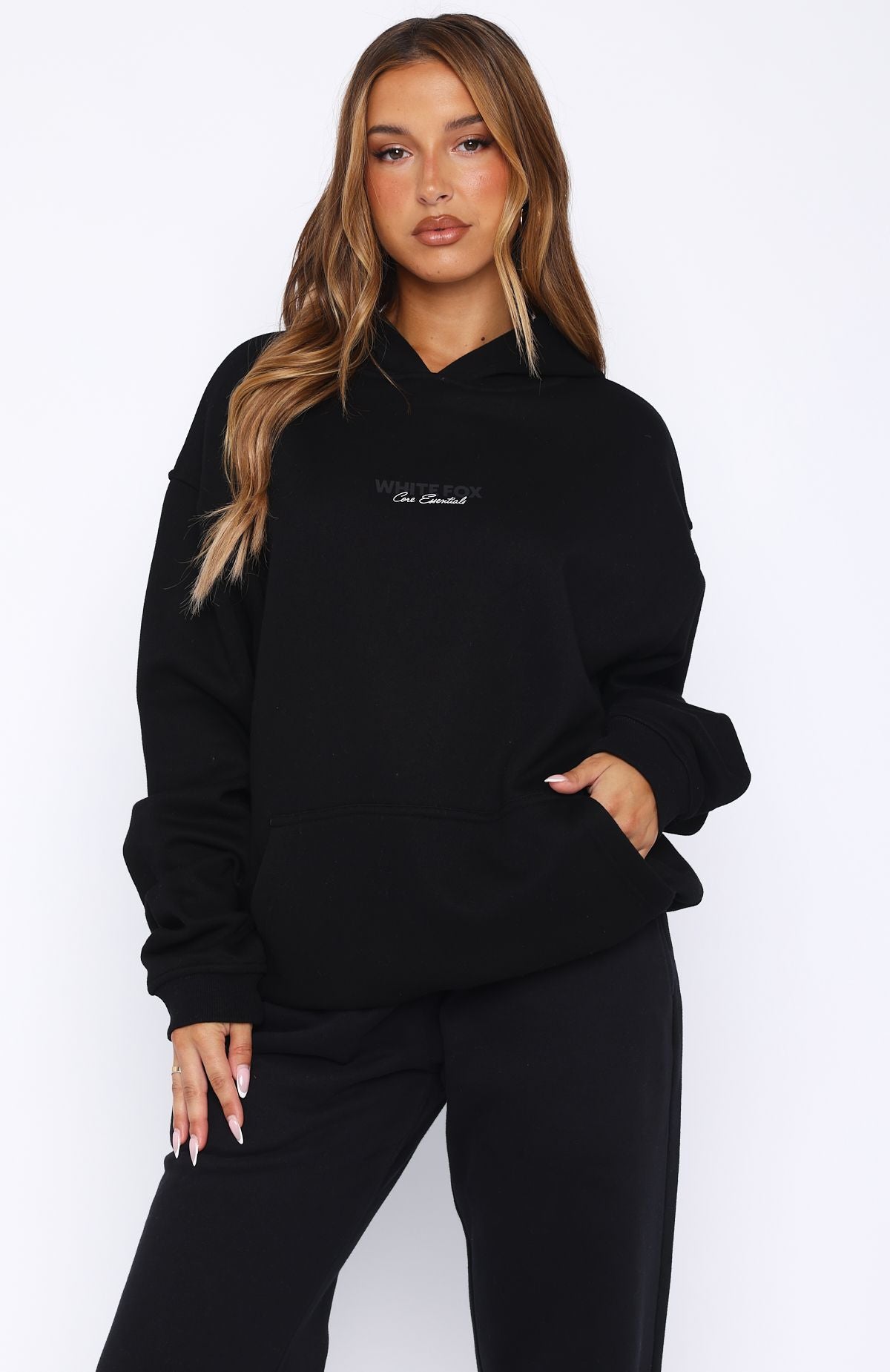 Core Essentials Oversized Hoodie Black | White Fox Boutique UK