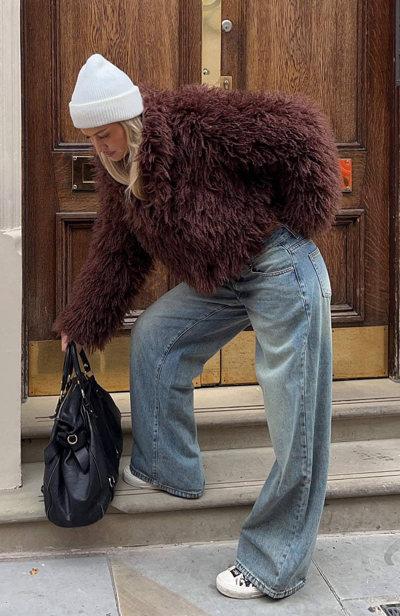 Weekend Away Faux Fur Jacket Chocolate | White Fox Boutique UK