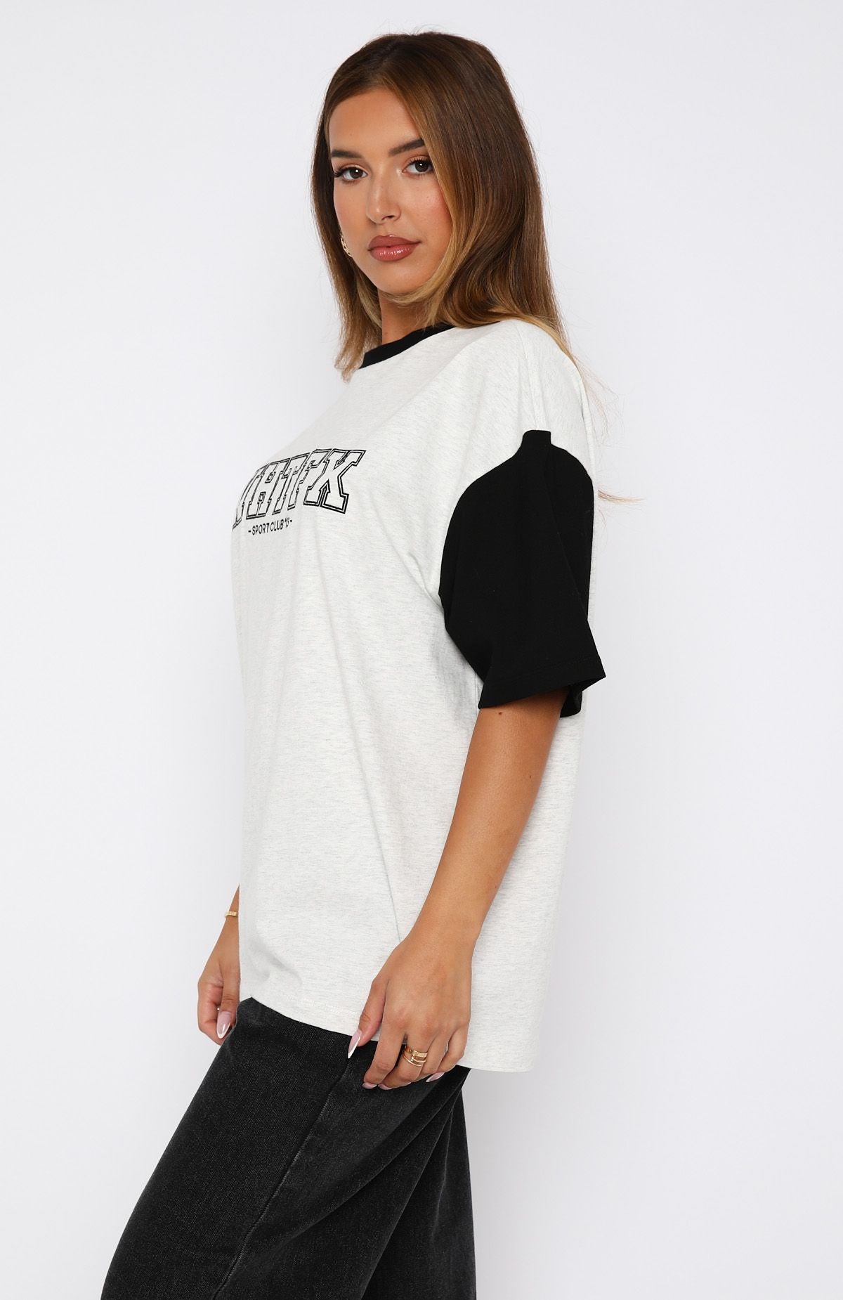 Fearlessly Flying Oversized Tee Grey Marle | White Fox Boutique UK