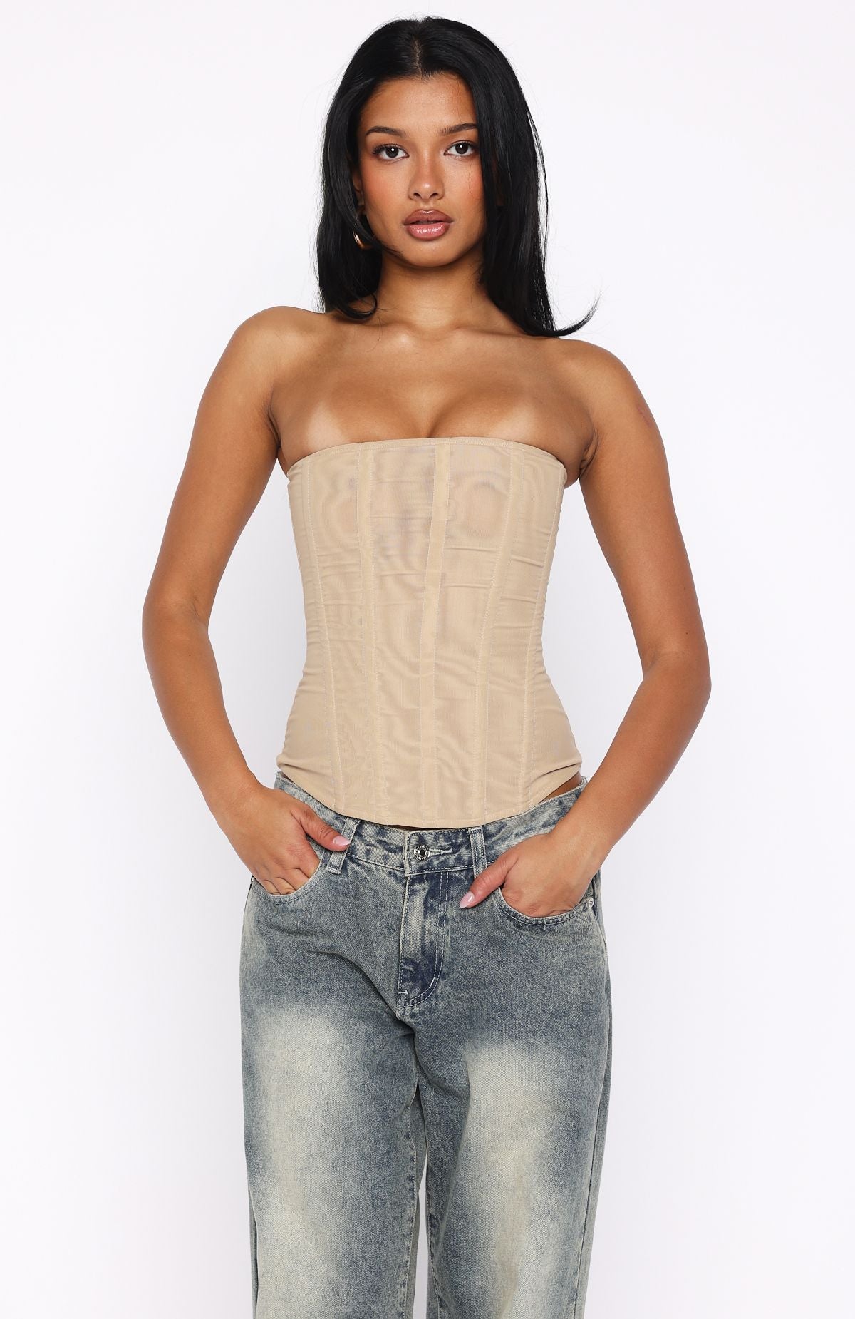 Tell Me A Secret Strapless Bustier Nude | White Fox Boutique UK