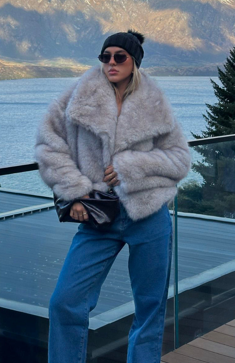 Dirty Martini Faux Fur Jacket Smokey Taupe | White Fox Boutique UK