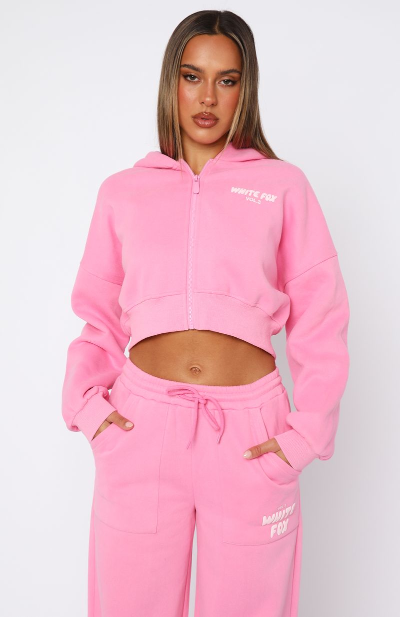 Offstage Cropped Zip Hoodie Bubblegum | White Fox Boutique UK
