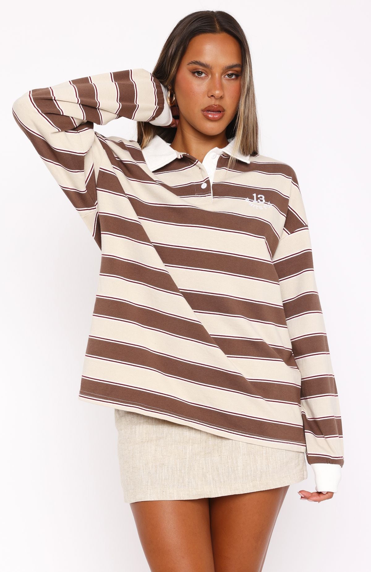 Whatever You Want Long Sleeve Rugby Shirt Neutral Stripe | White