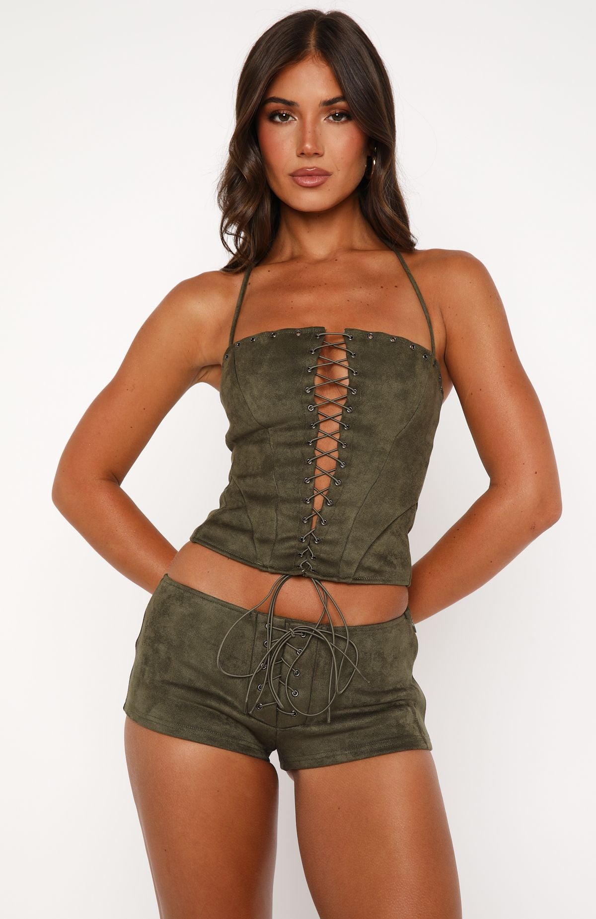 Don't Speak Faux Suede Bustier Cactus | White Fox Boutique UK