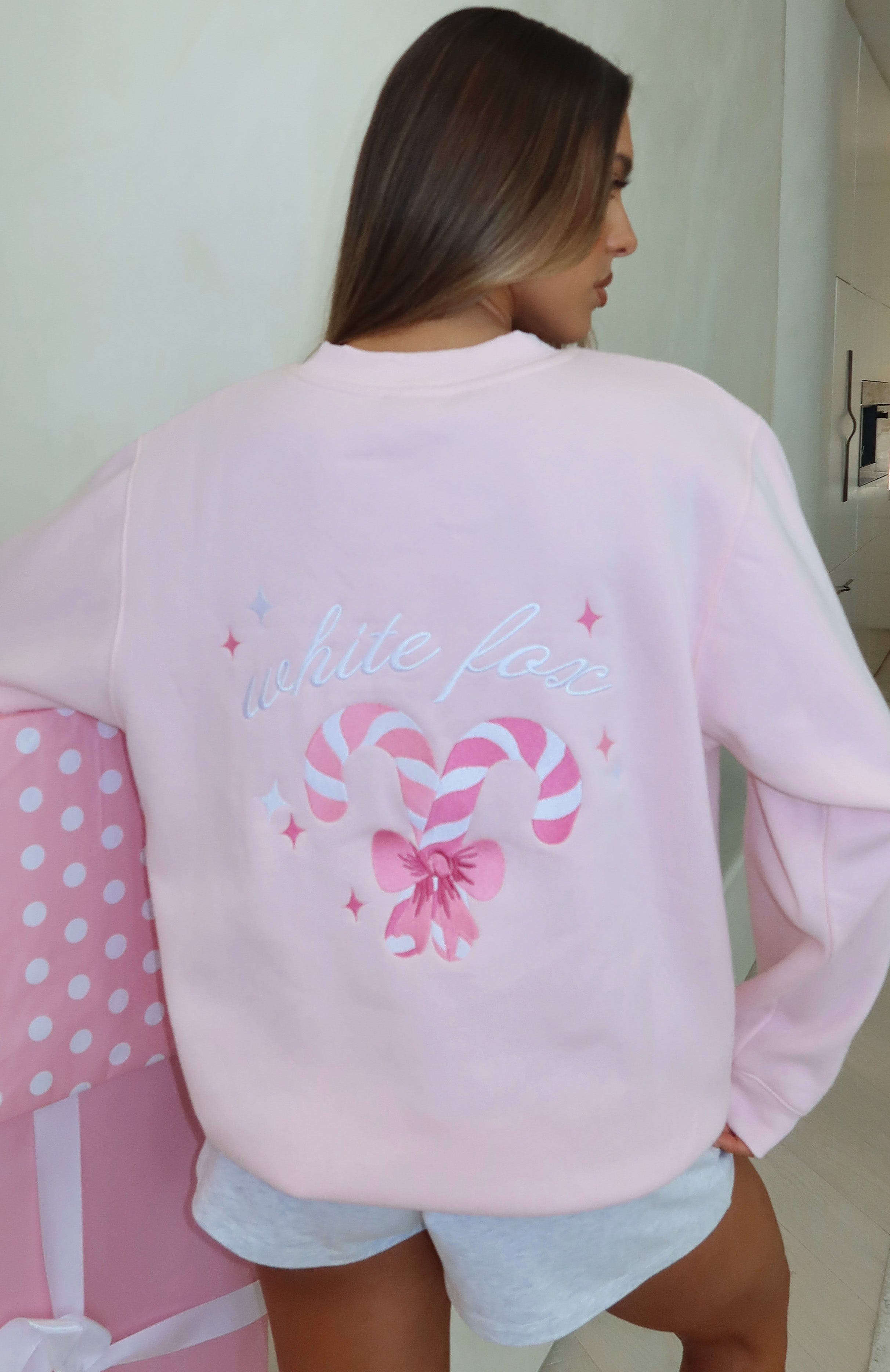 Candy Cane Christmas Oversized Sweater Cupcake White Fox Boutique UK