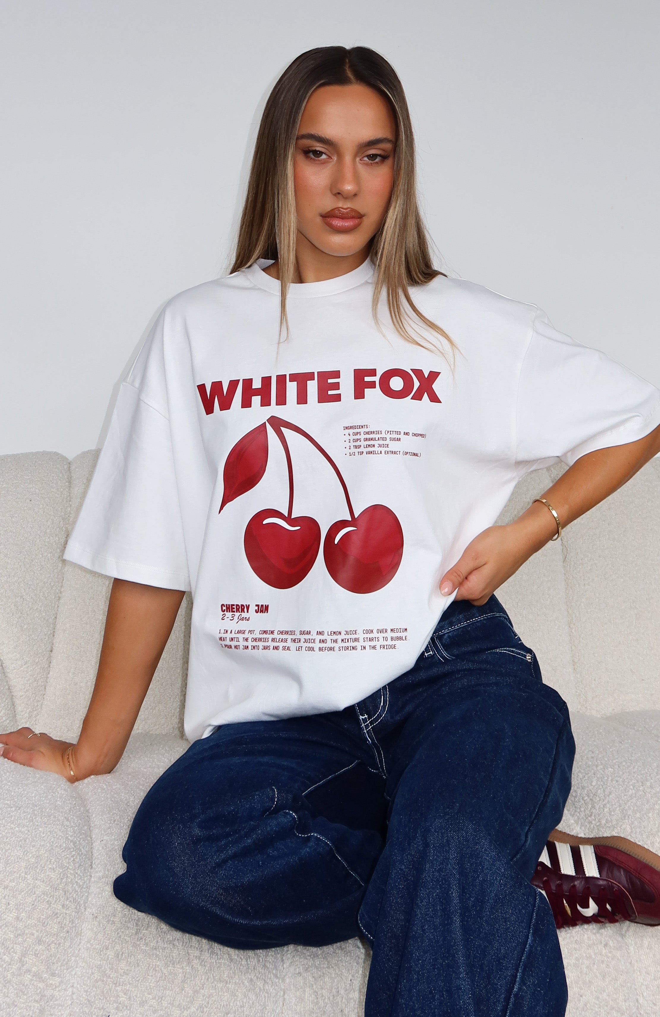 トップス Her lip to Classic Cherry Tee White Cherry Jam Oversized Tee White | White Fox Boutique UK