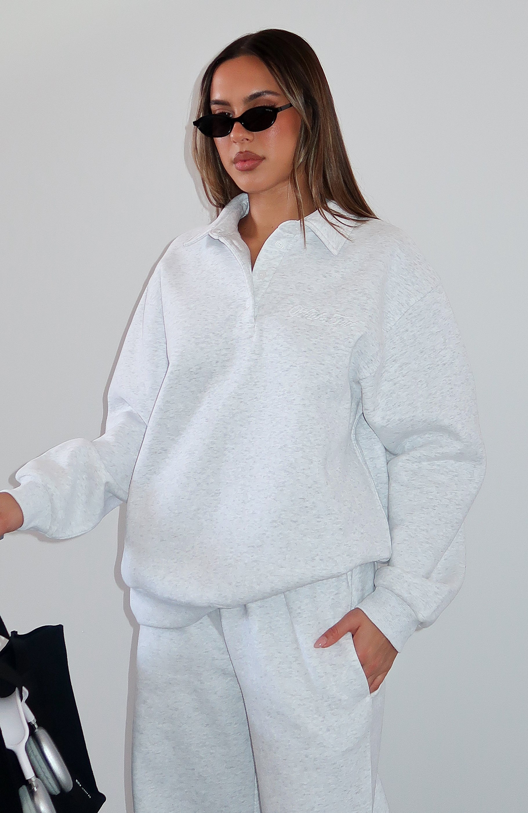 Chill Moves Oversized Henley Sweater Grey Marle | White Fox
