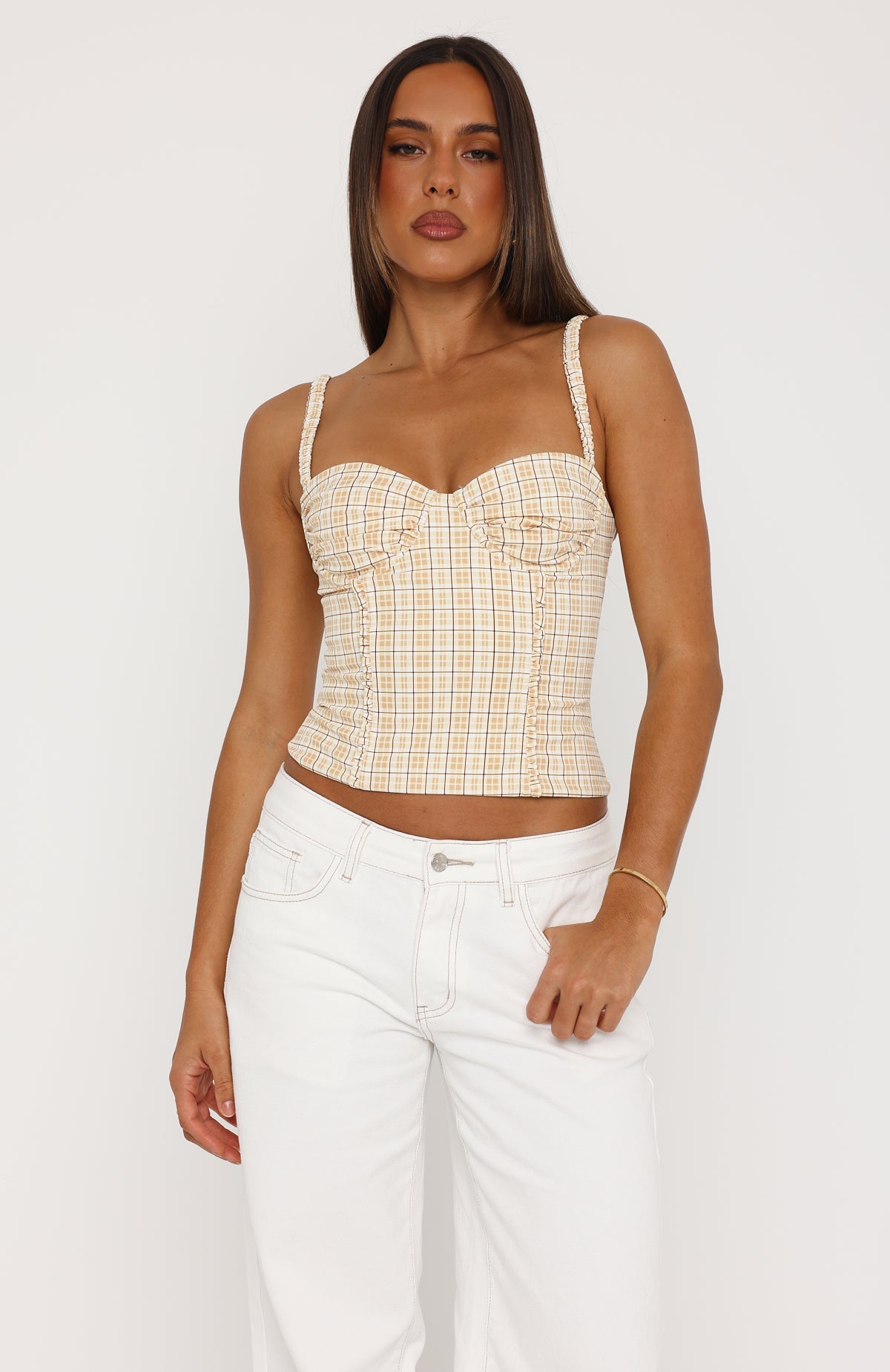 Cosmic Crush Bustier Burnt Butter Check | White Fox Boutique UK
