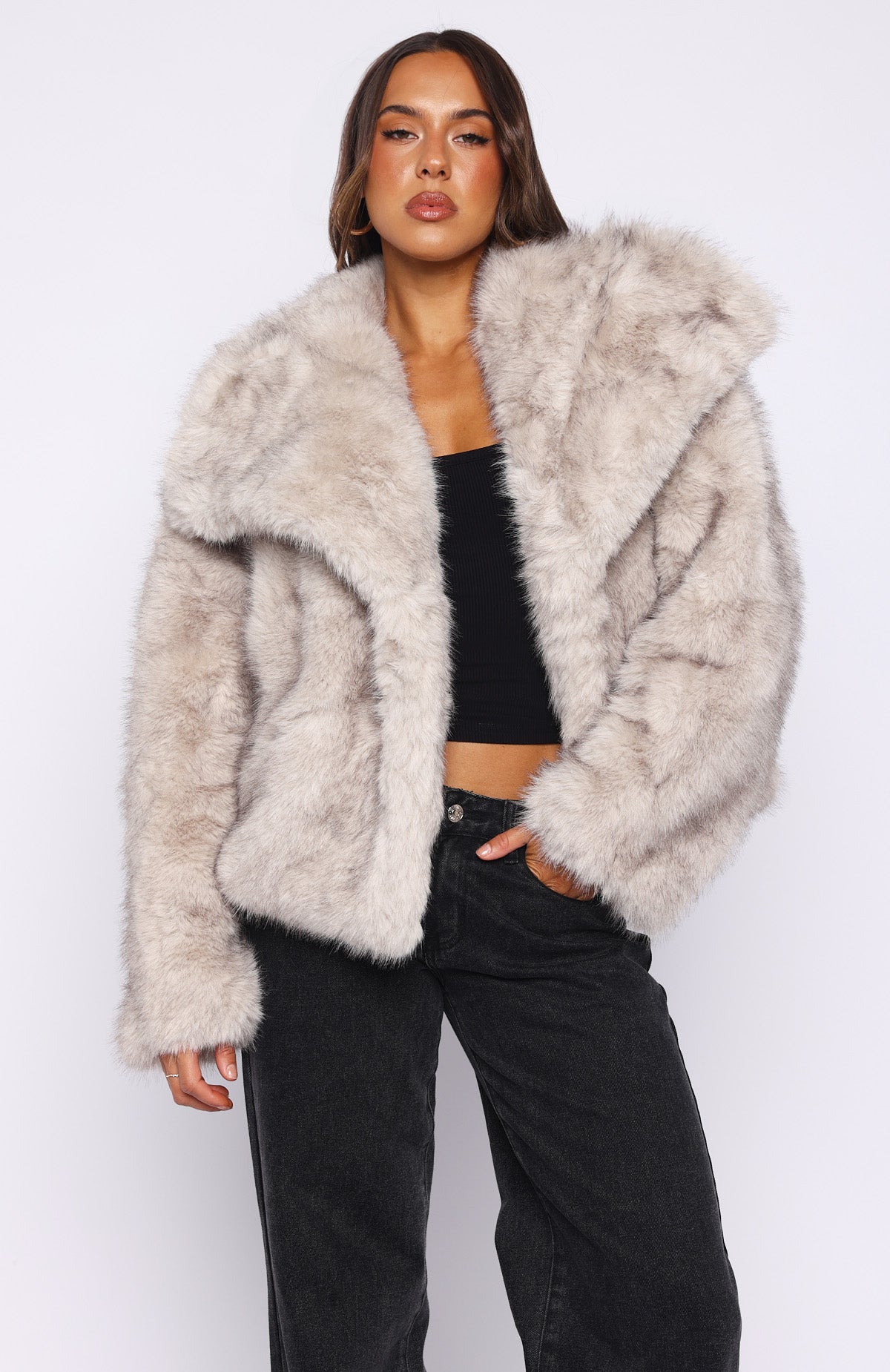 Dirty Martini Faux Fur Jacket Smokey Taupe | White Fox Boutique UK