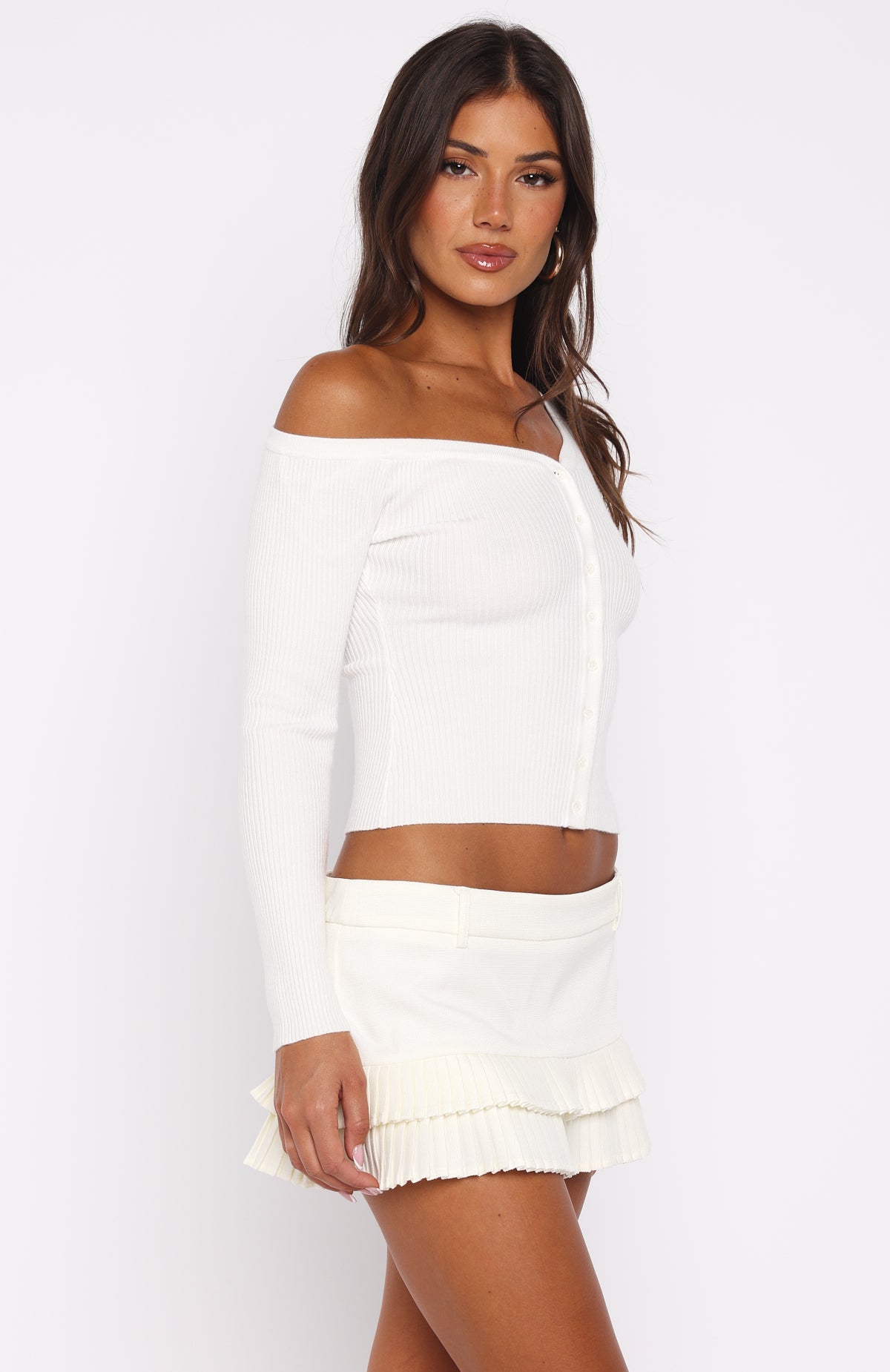 Double Dates Long Sleeve Knit Top White White Fox Boutique UK