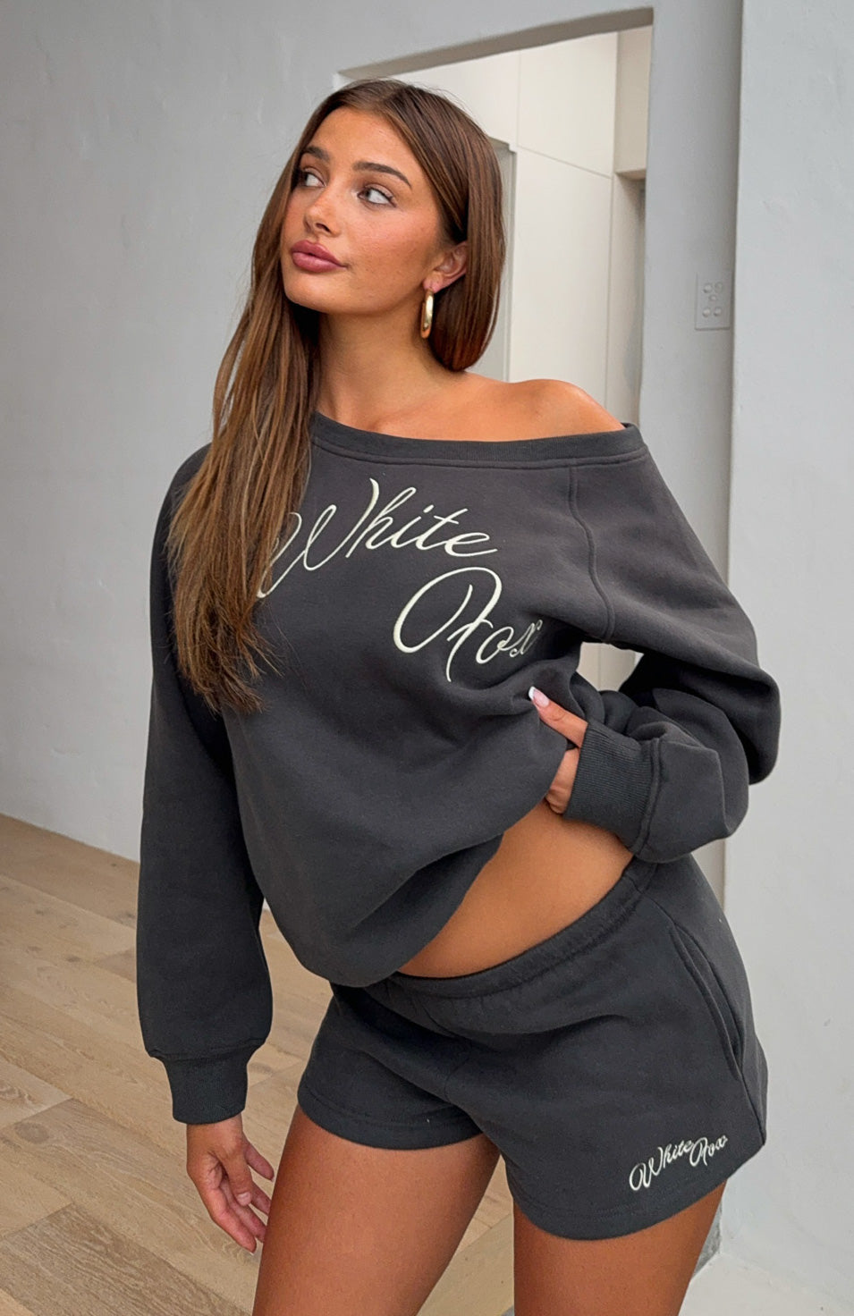 Lucky Thirteen Elsa Off Shoulder Sweater Charcoal | White Fox