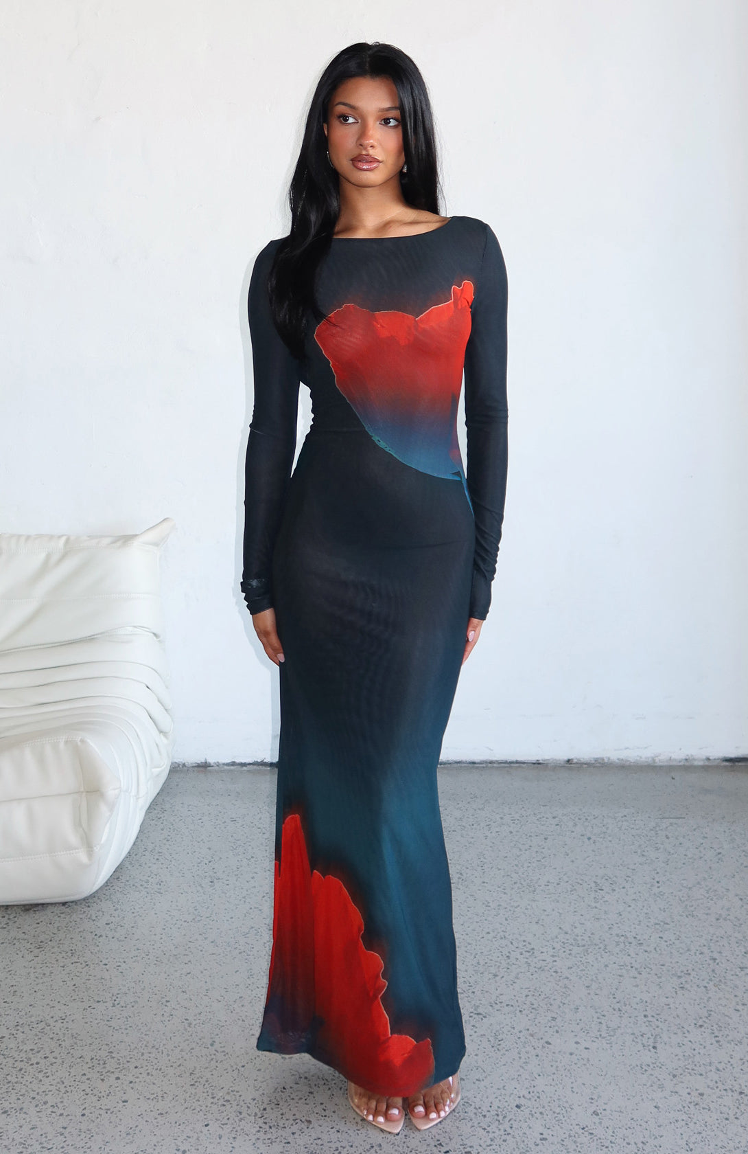 strapless open back dress No Halo Long Sleeve Maxi Dress Midnight Scarlet
