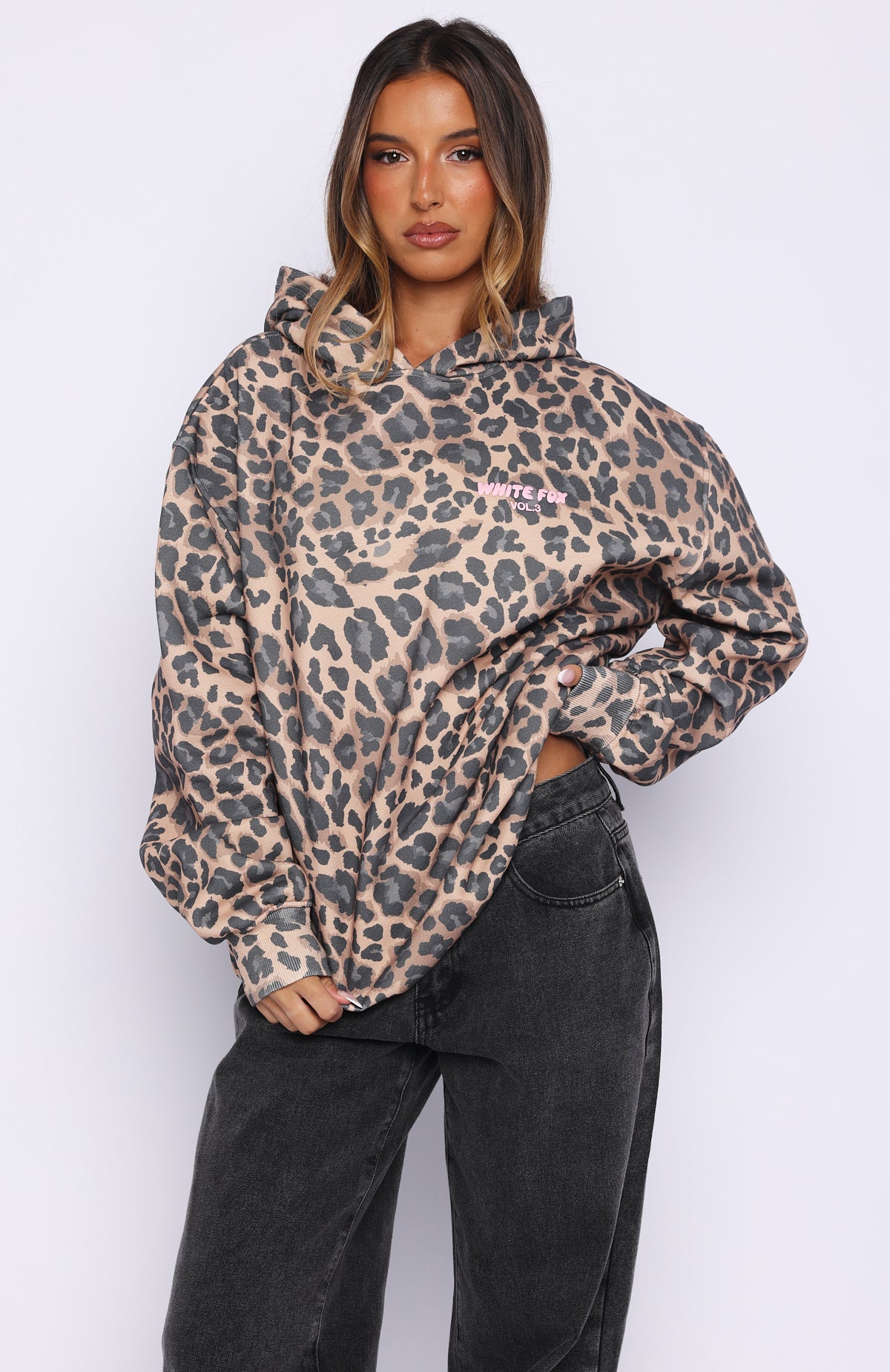 Offstage Printed Oversized Hoodie Dark Leopard | White Fox Boutique UK