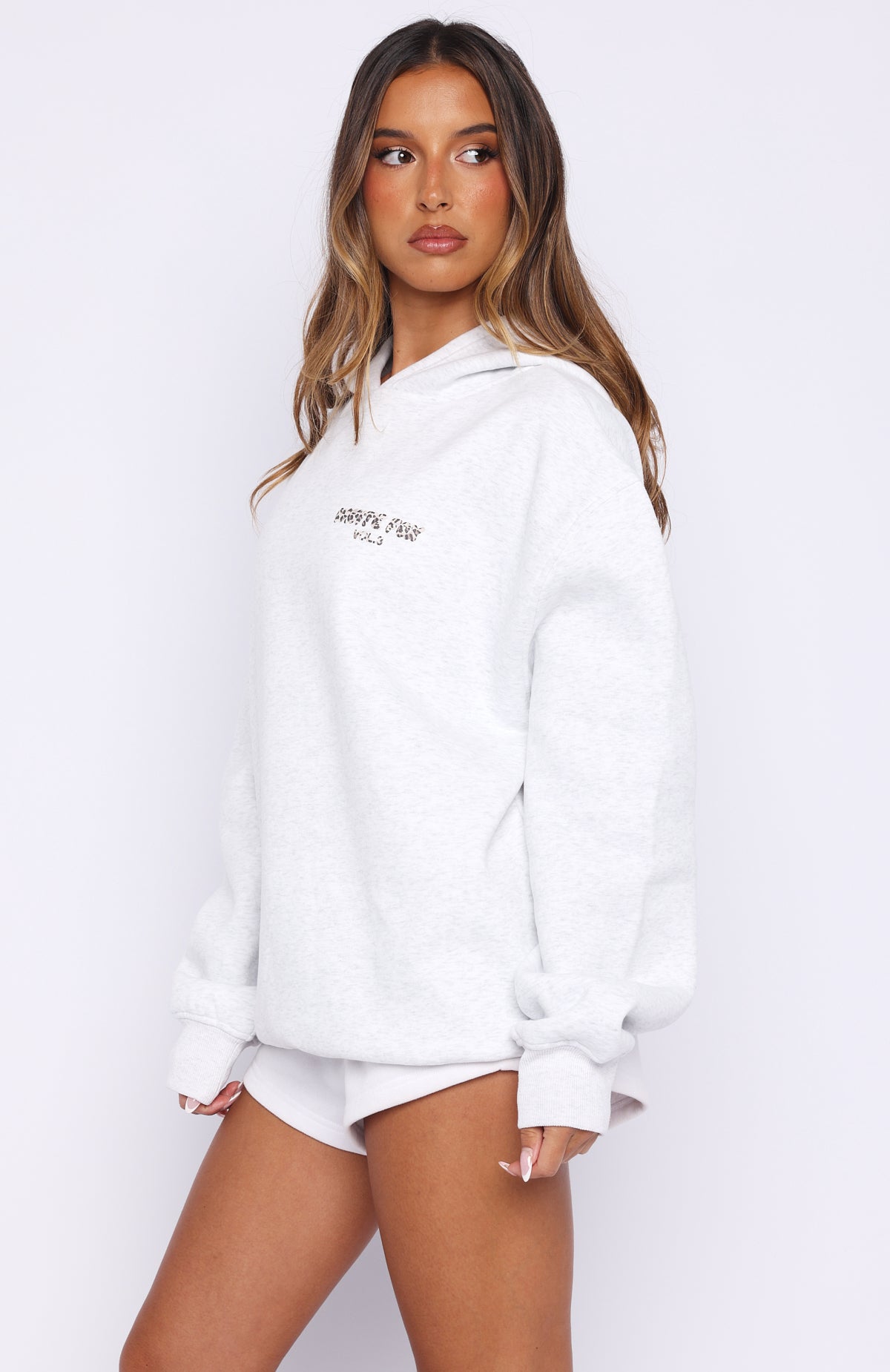 Offstage Printed Oversized Hoodie Grey Marle/Leopard | White Fox