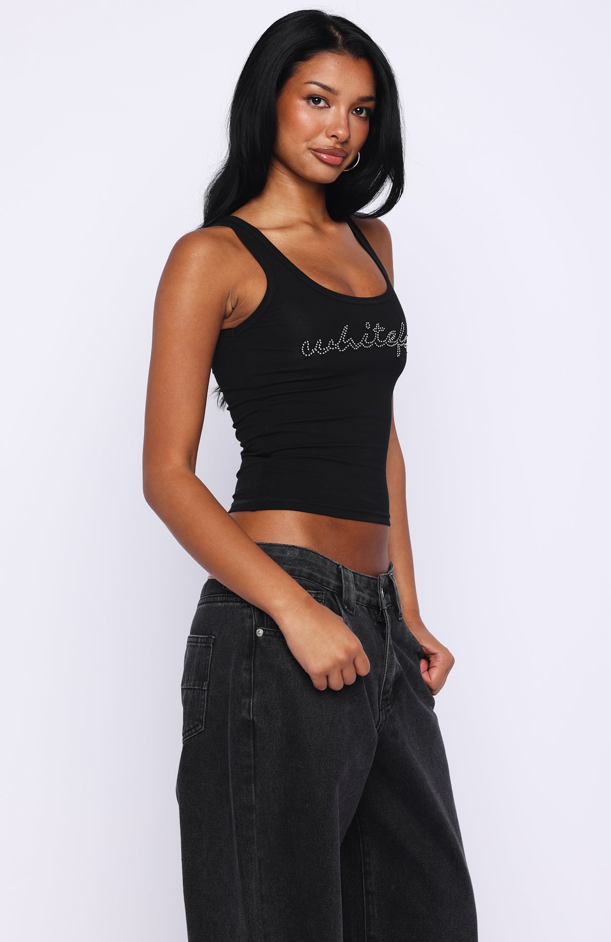 Radiant Beauty Studded Tank Top Black | White Fox Boutique UK