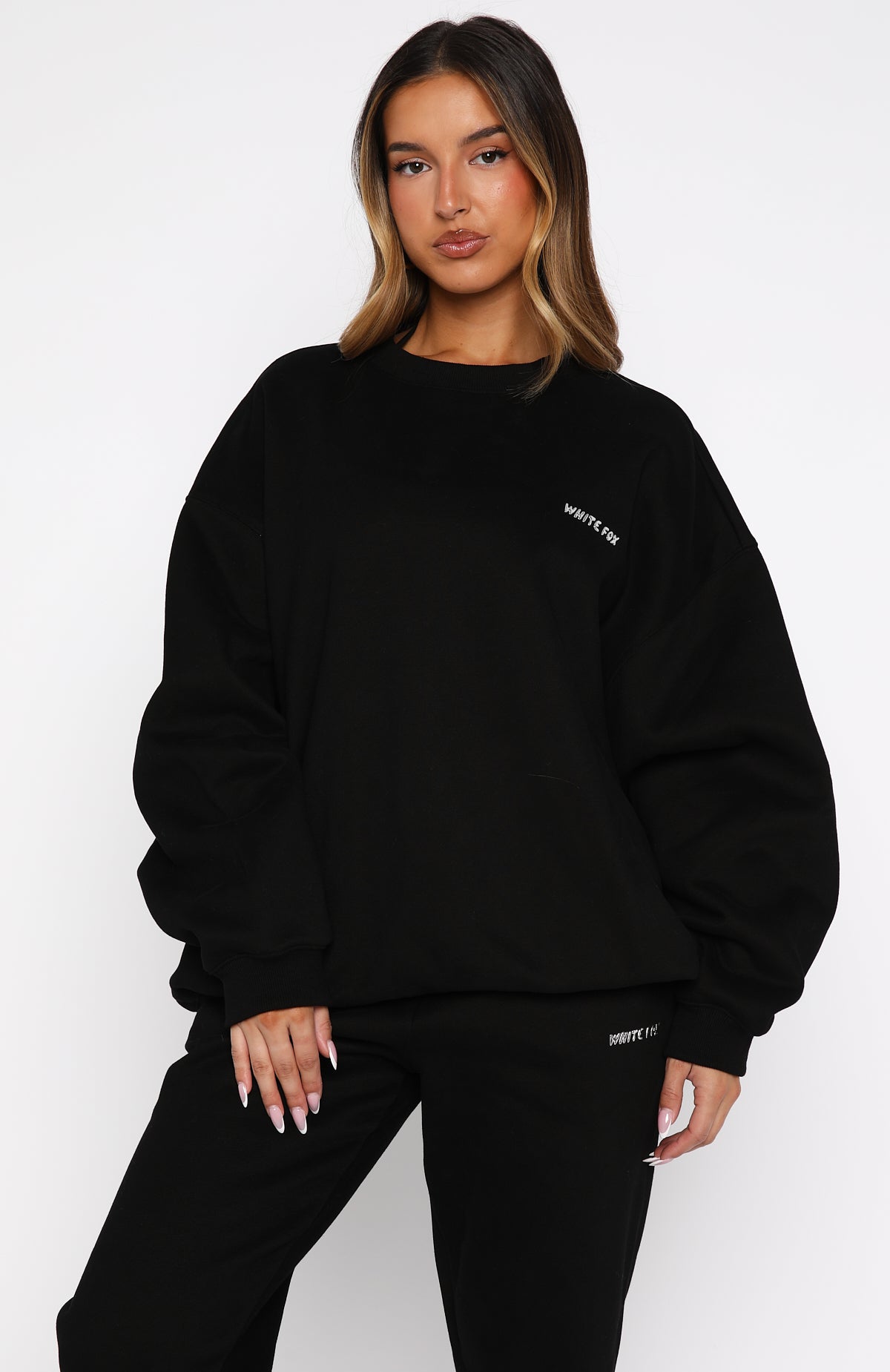 トップス Heavy Weight Wide Pullover Sweat & Pants Test Drive Oversized Sweater Black | White Fox Boutique UK