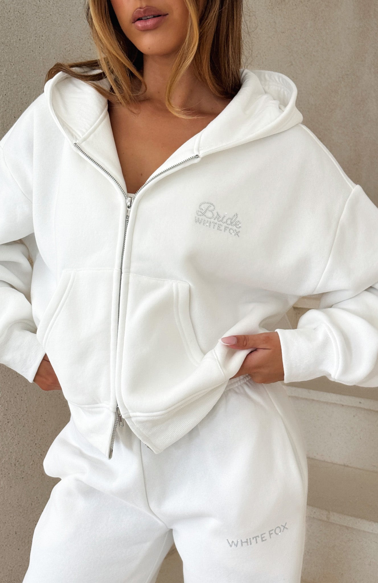 The Bride Boxy Zip Front Hoodie White | White Fox Boutique UK